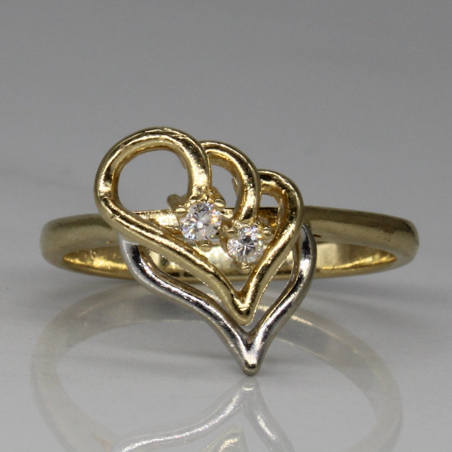 Two Tone Triple Heart Diamond Ring | 0.05ctw | SZ 5.5 |