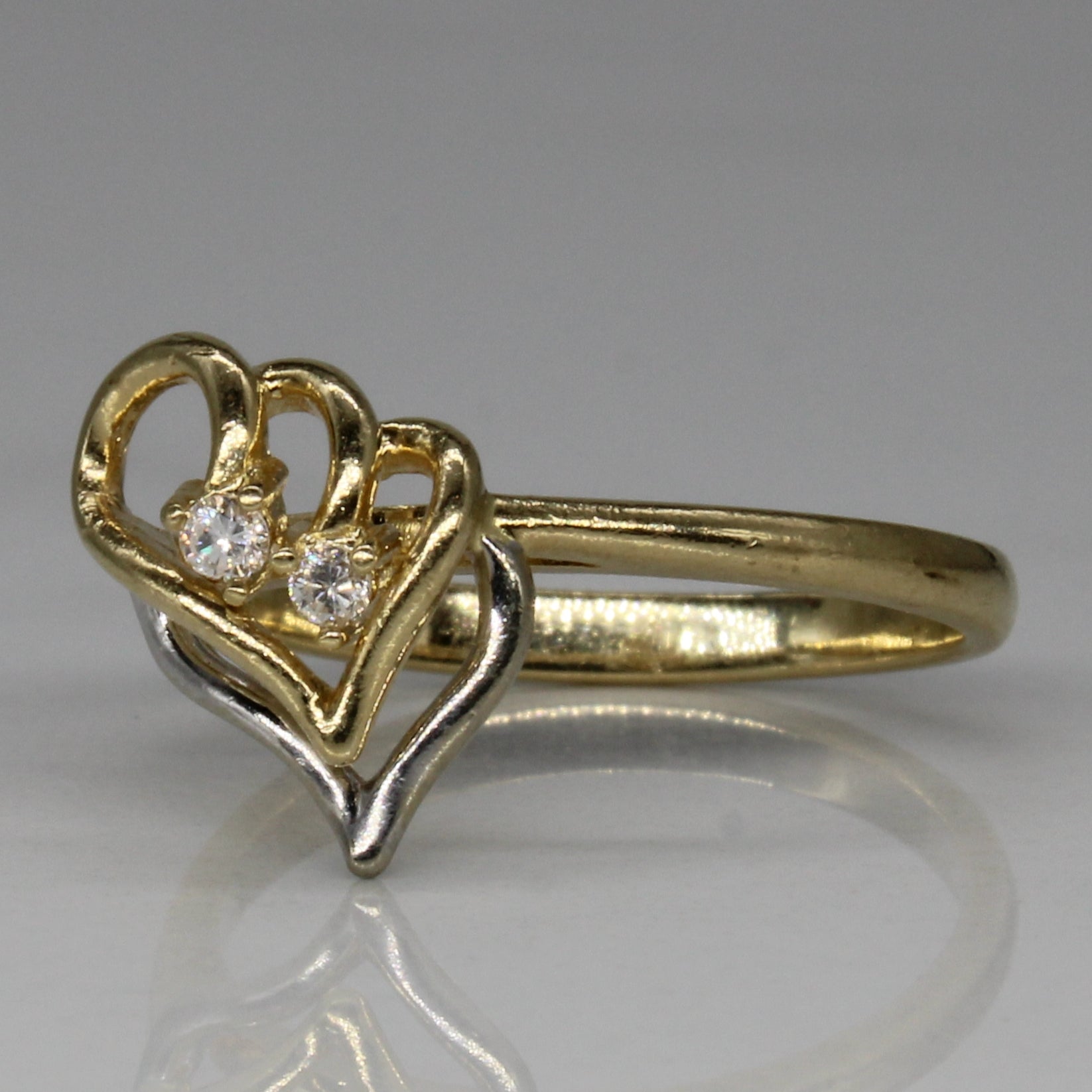 Two Tone Triple Heart Diamond Ring | 0.05ctw | SZ 5.5 |