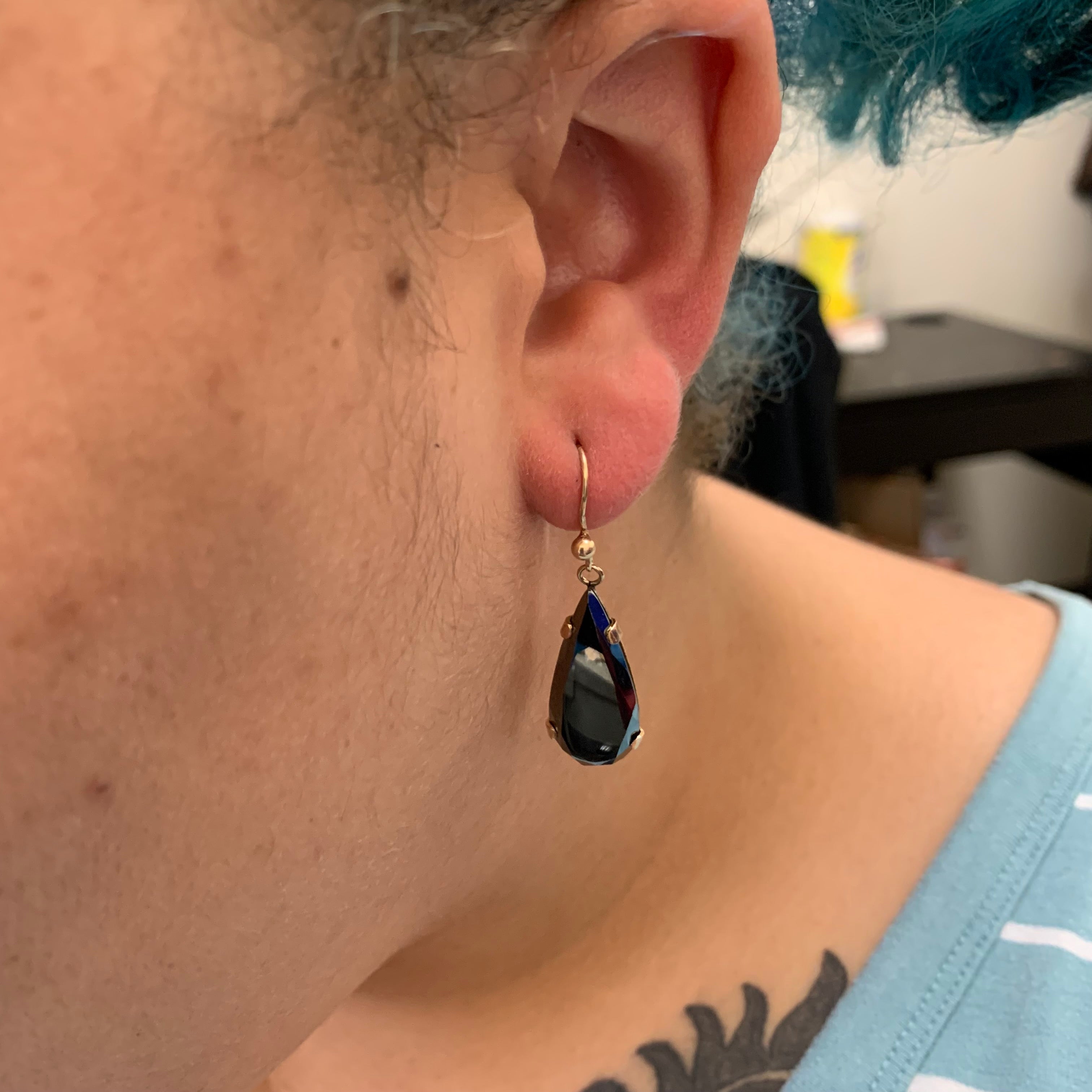Pear Cut Hematite Drop Earrings | 15.00ctw |