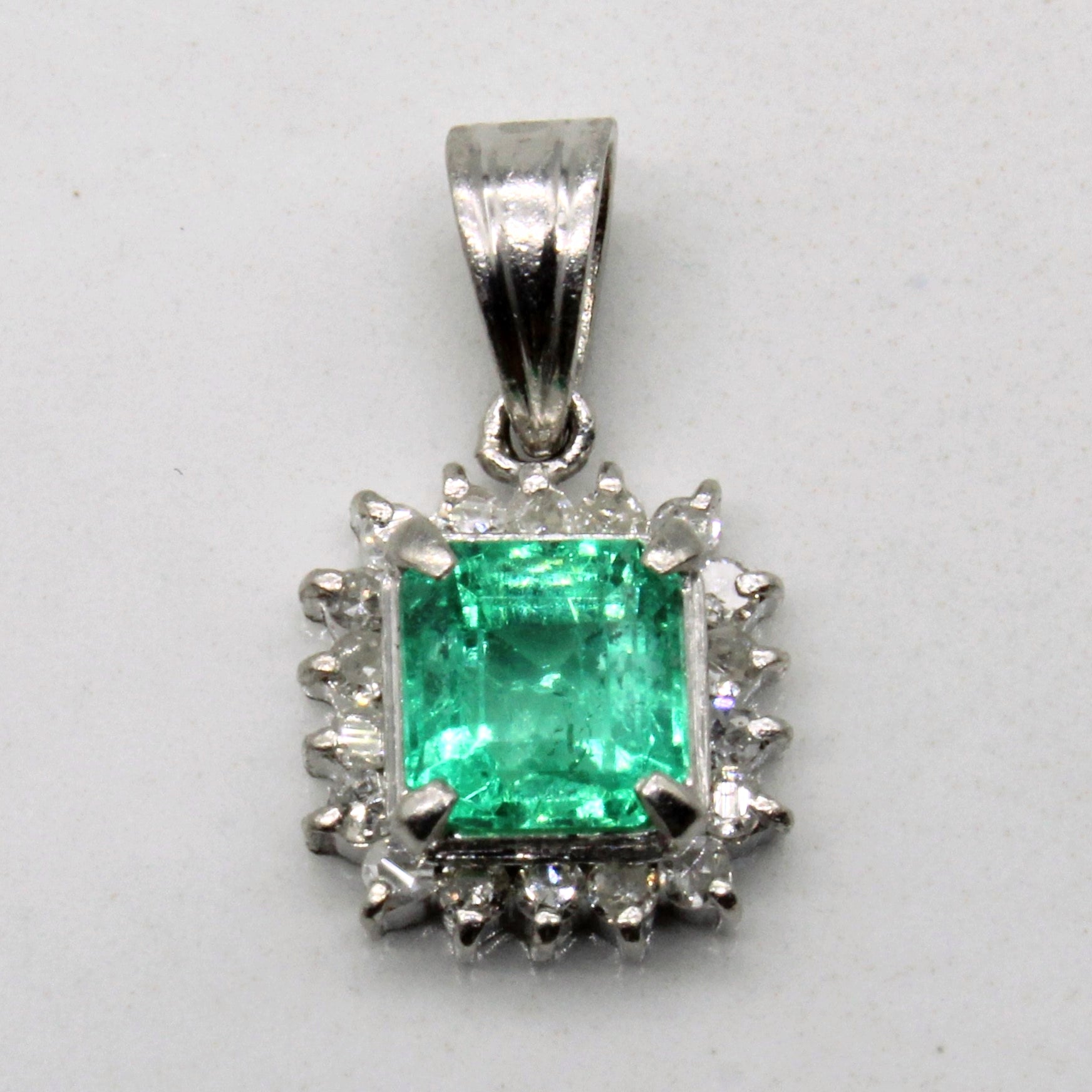 Platinum Emerald & Diamond Pendant | 0.59ct, 0.15ctw |
