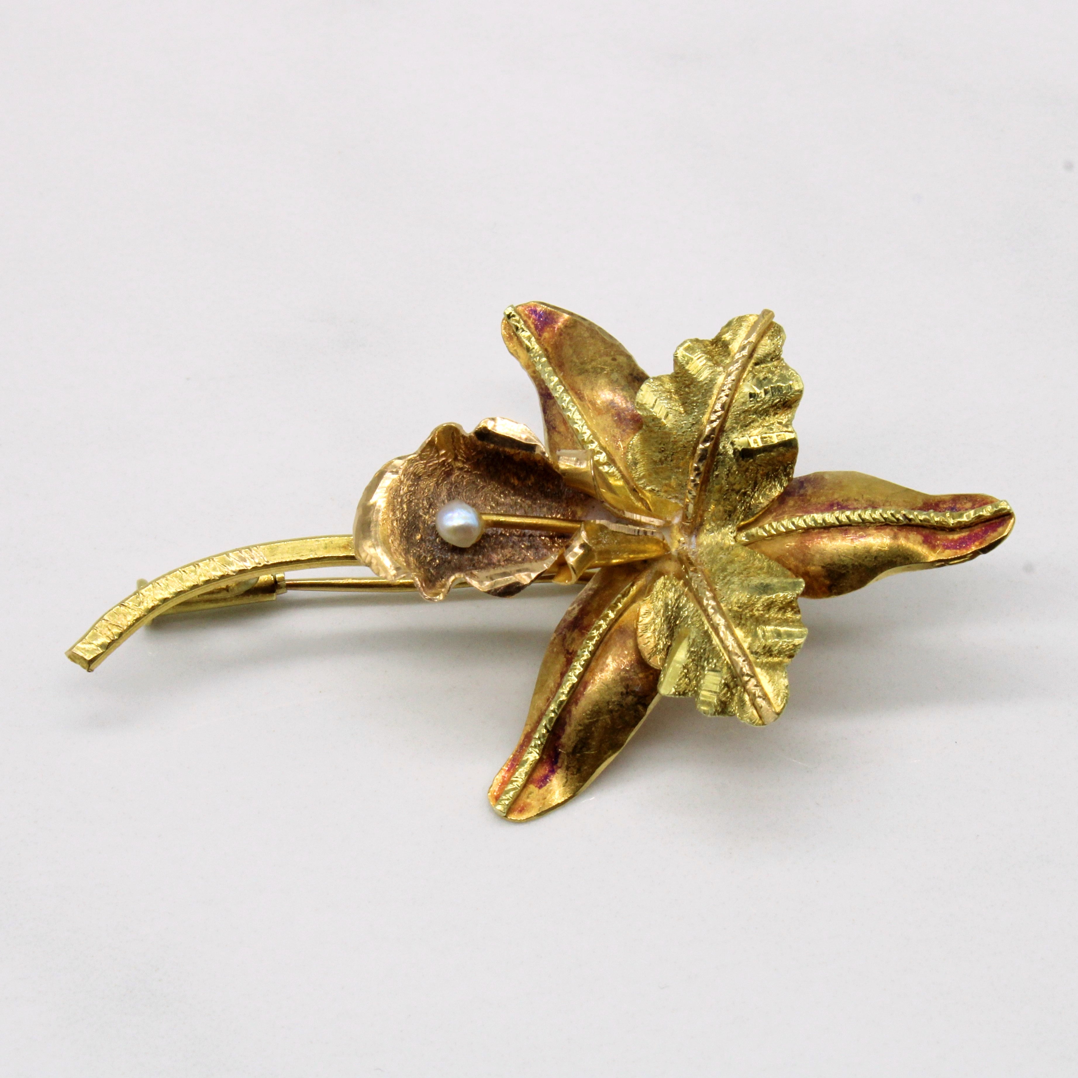 Early Mid Century Pearl Orchid Brooch |