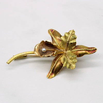 Early Mid Century Pearl Orchid Brooch |