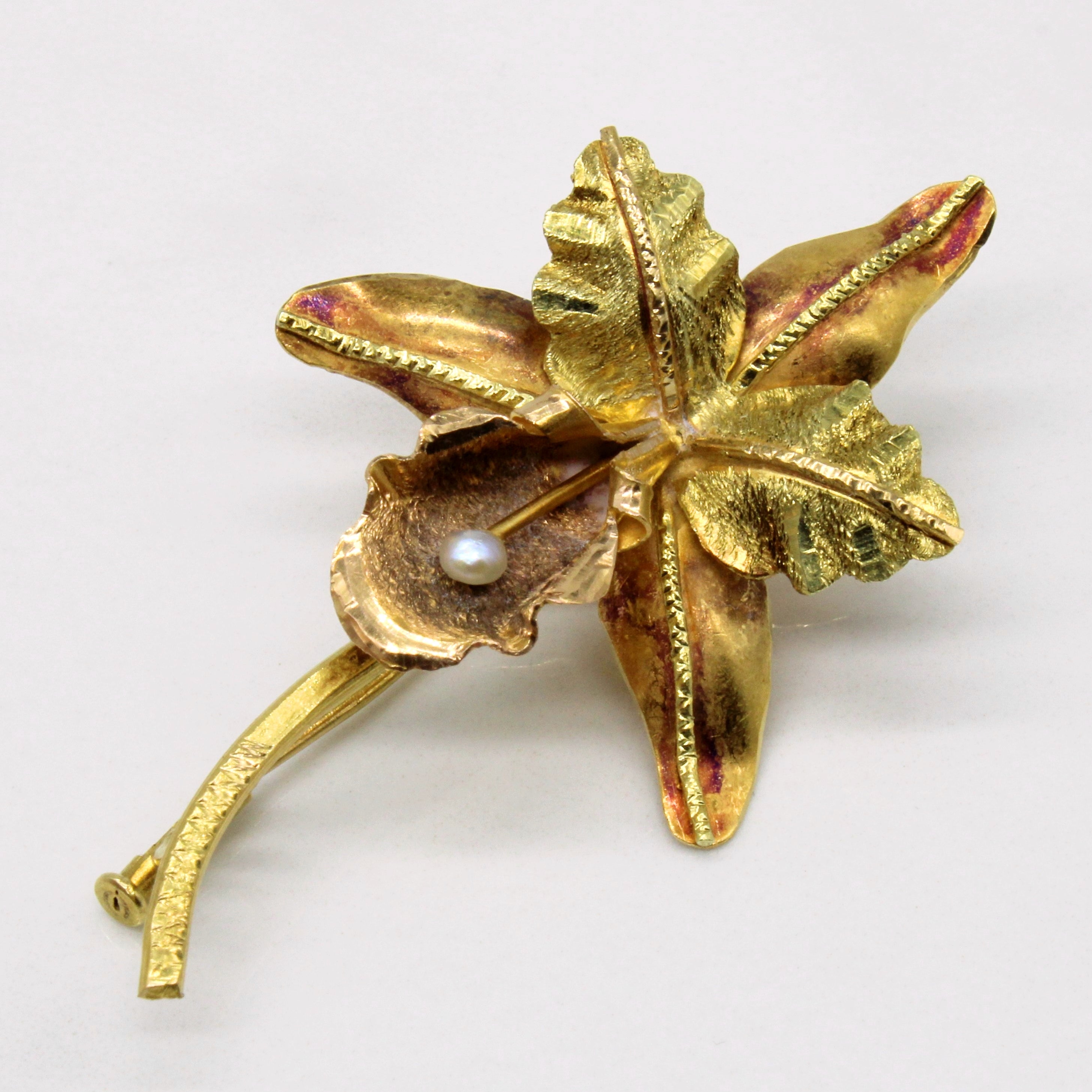 Early Mid Century Pearl Orchid Brooch |