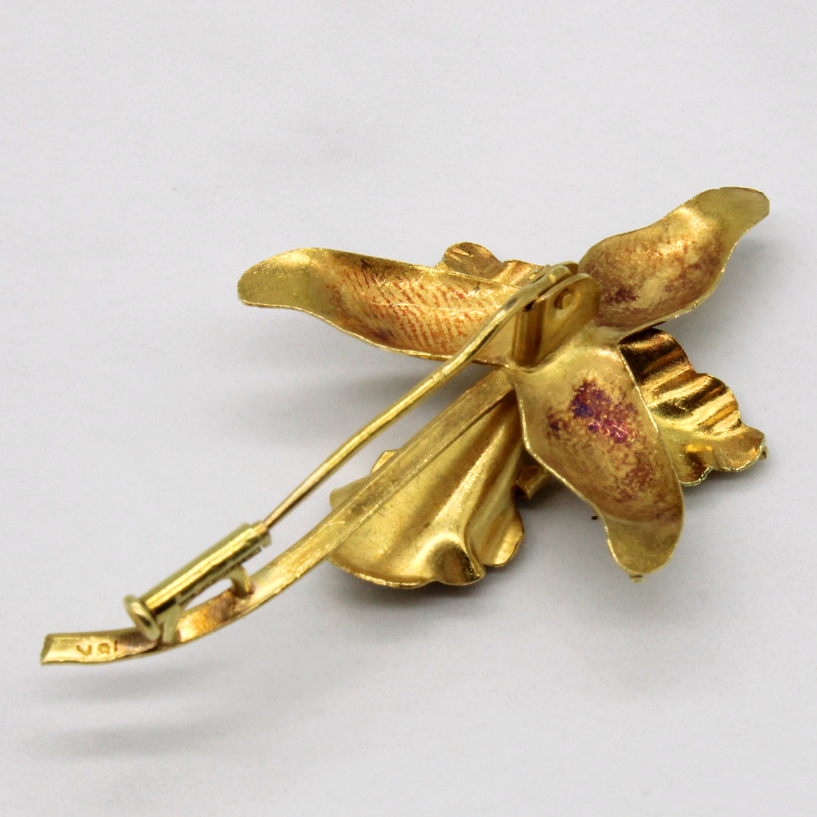 Early Mid Century Pearl Orchid Brooch |