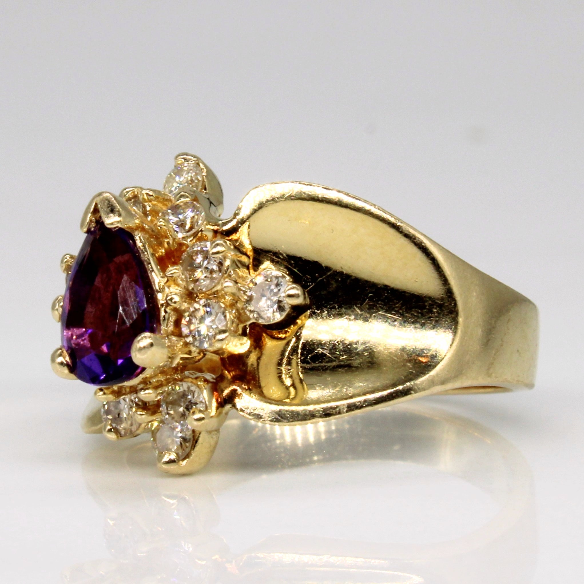 Pear Cut Amethyst & Diamond Ring | 0.70ct, 0.42ctw | SZ 6.25 |