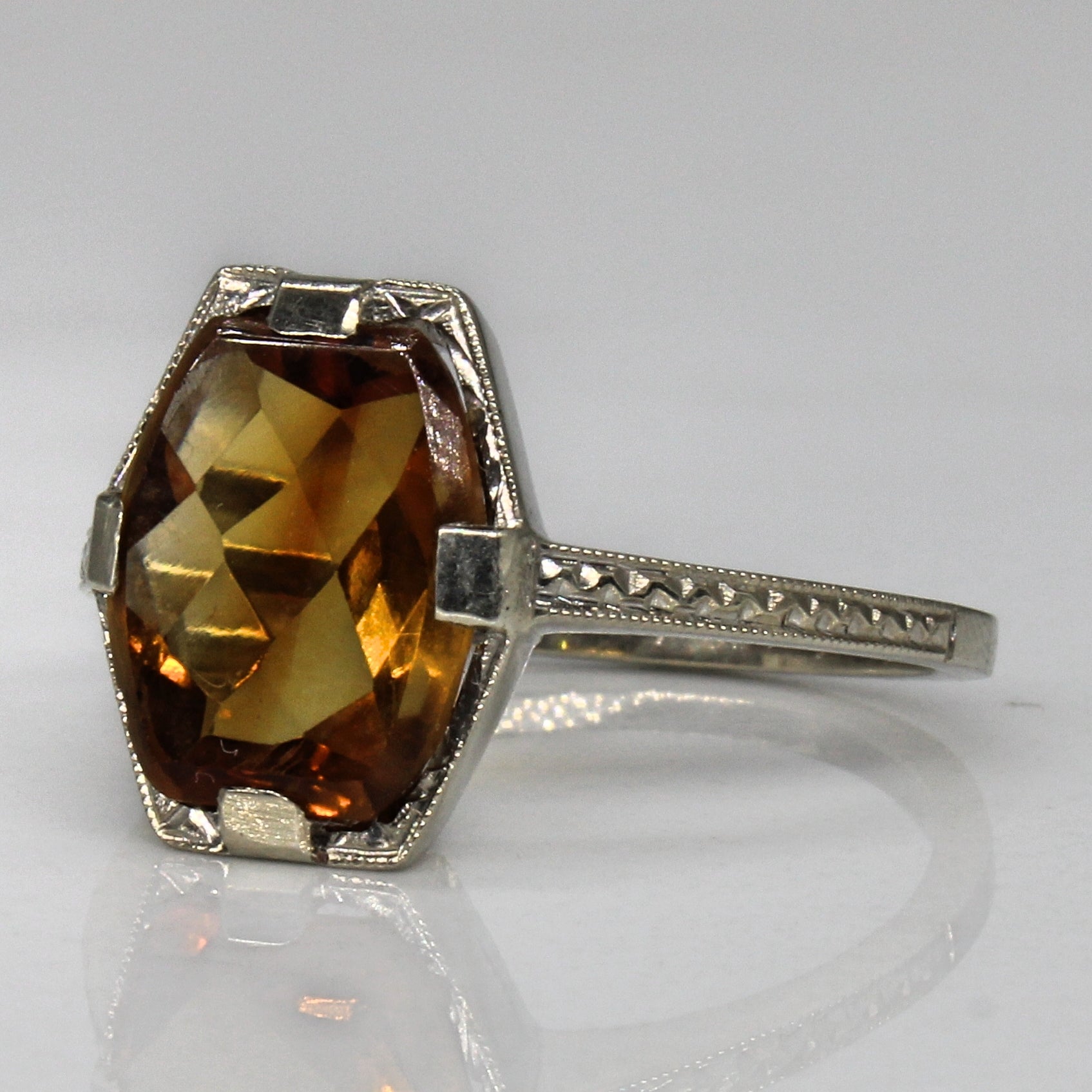 Art Deco Citrine Cocktail Ring | 2.05ct | SZ 6 |