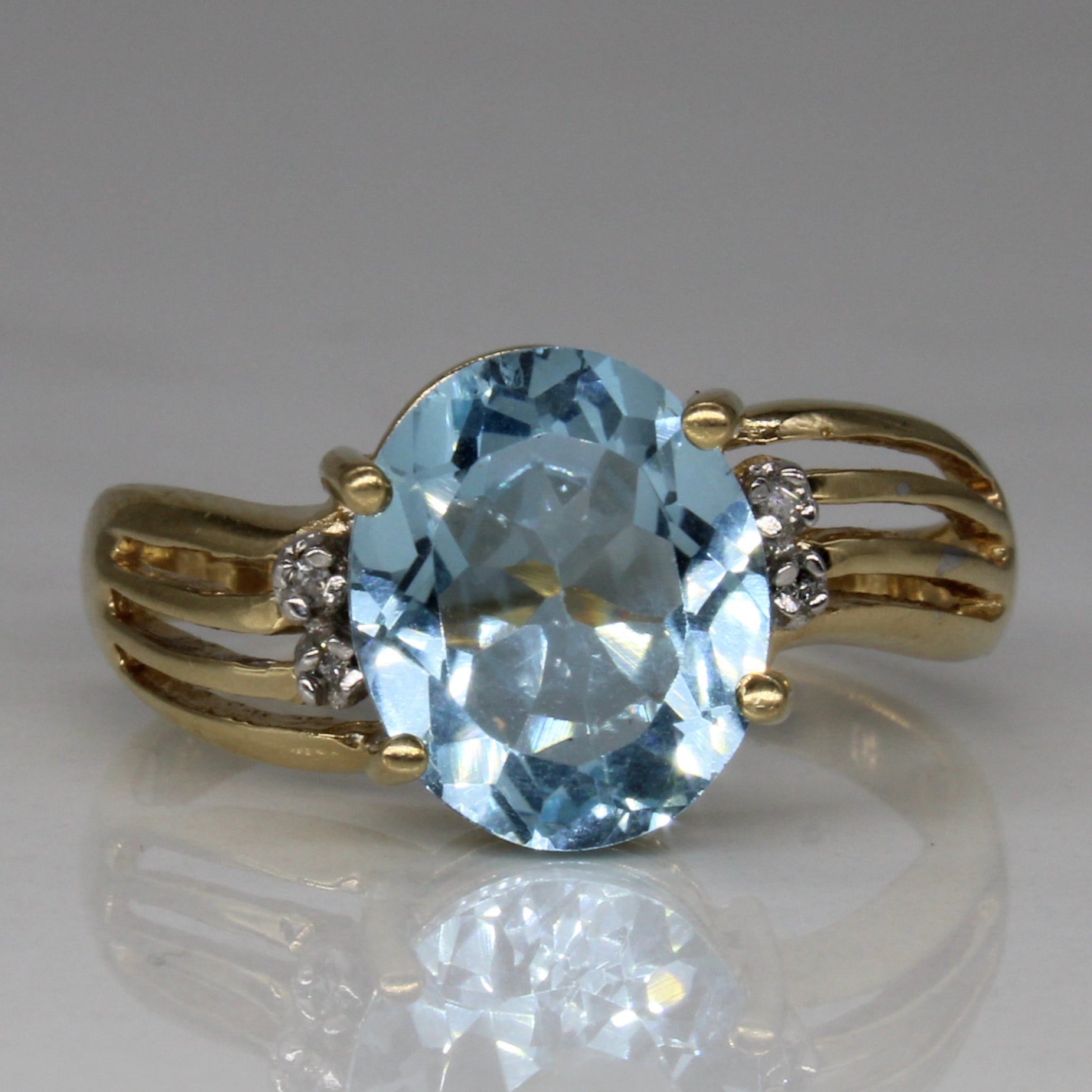 Blue Topaz & Diamond Bypass Ring | 3.70ct, 0.02ctw | SZ 9 |