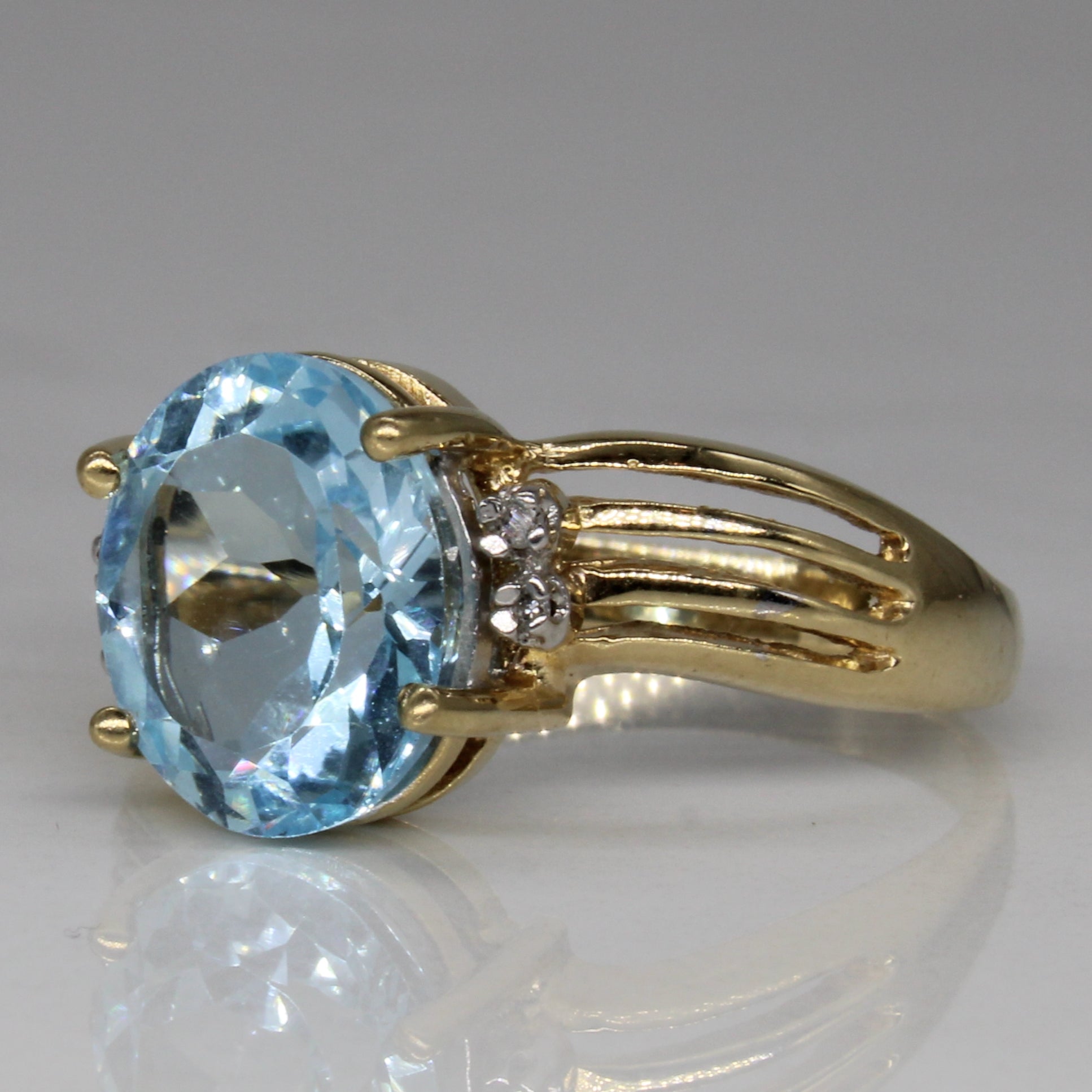 Blue Topaz & Diamond Bypass Ring | 3.70ct, 0.02ctw | SZ 9 |