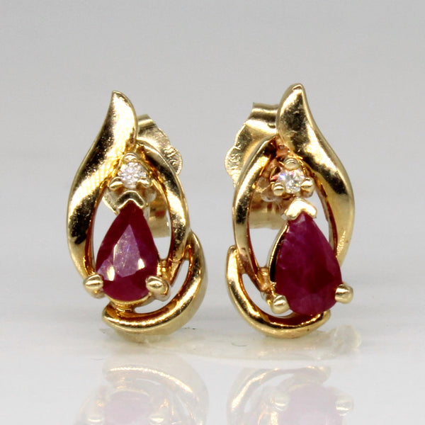 Ruby & Diamond Stud Earrings | 0.36ctw, 0.02ctw |
