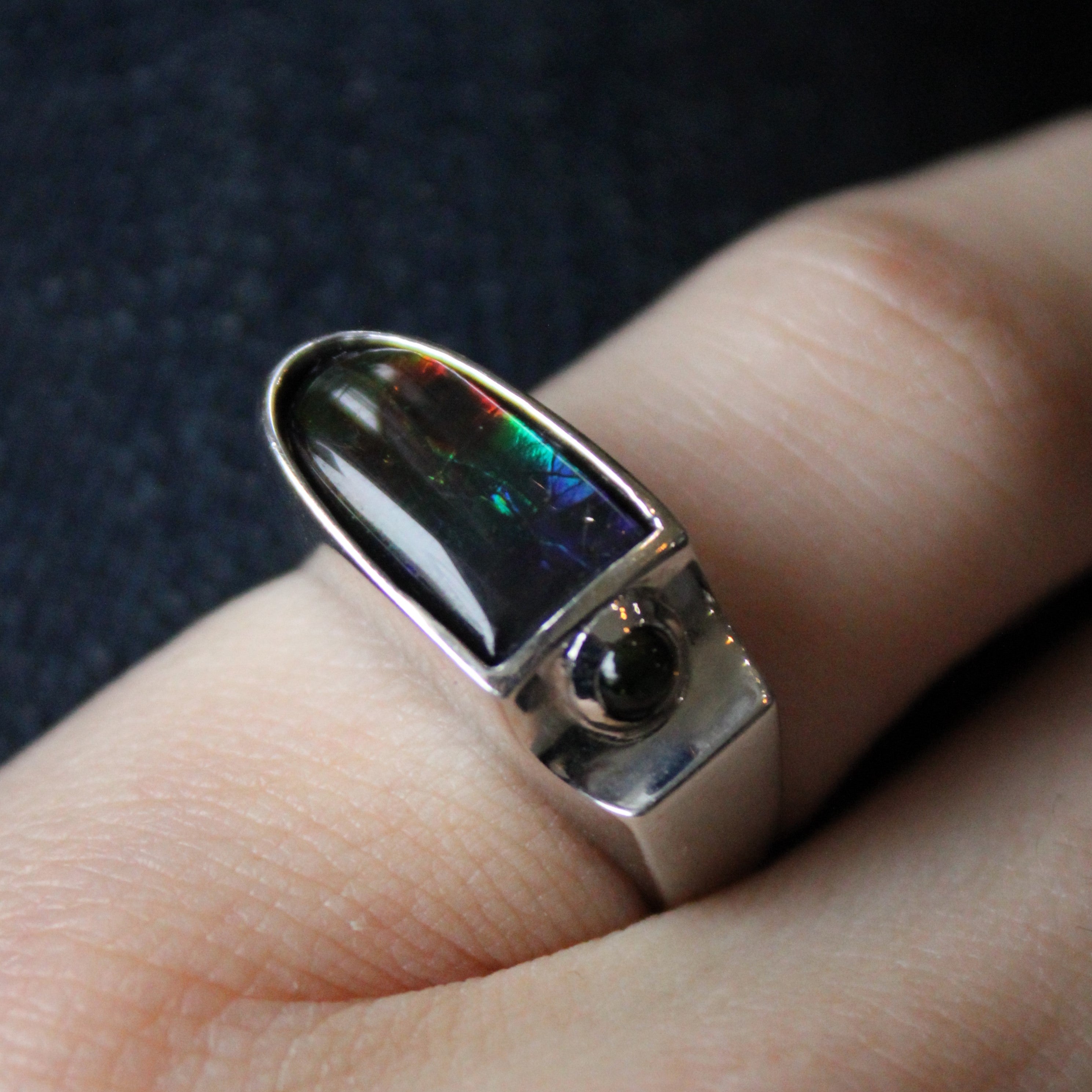 Ammolite Bullet & Tourmaline Ring | 1.75ct, 0.11ct | SZ 6.25 |