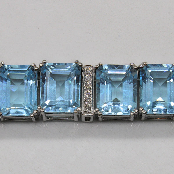 Blue Topaz & Diamond Eternity Necklace | 133.95ctw, 0.21ctw | 17.5