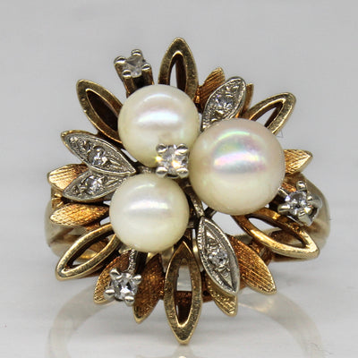 Pearl & Diamond Cocktail Ring | 0.10ctw | SZ 8 |