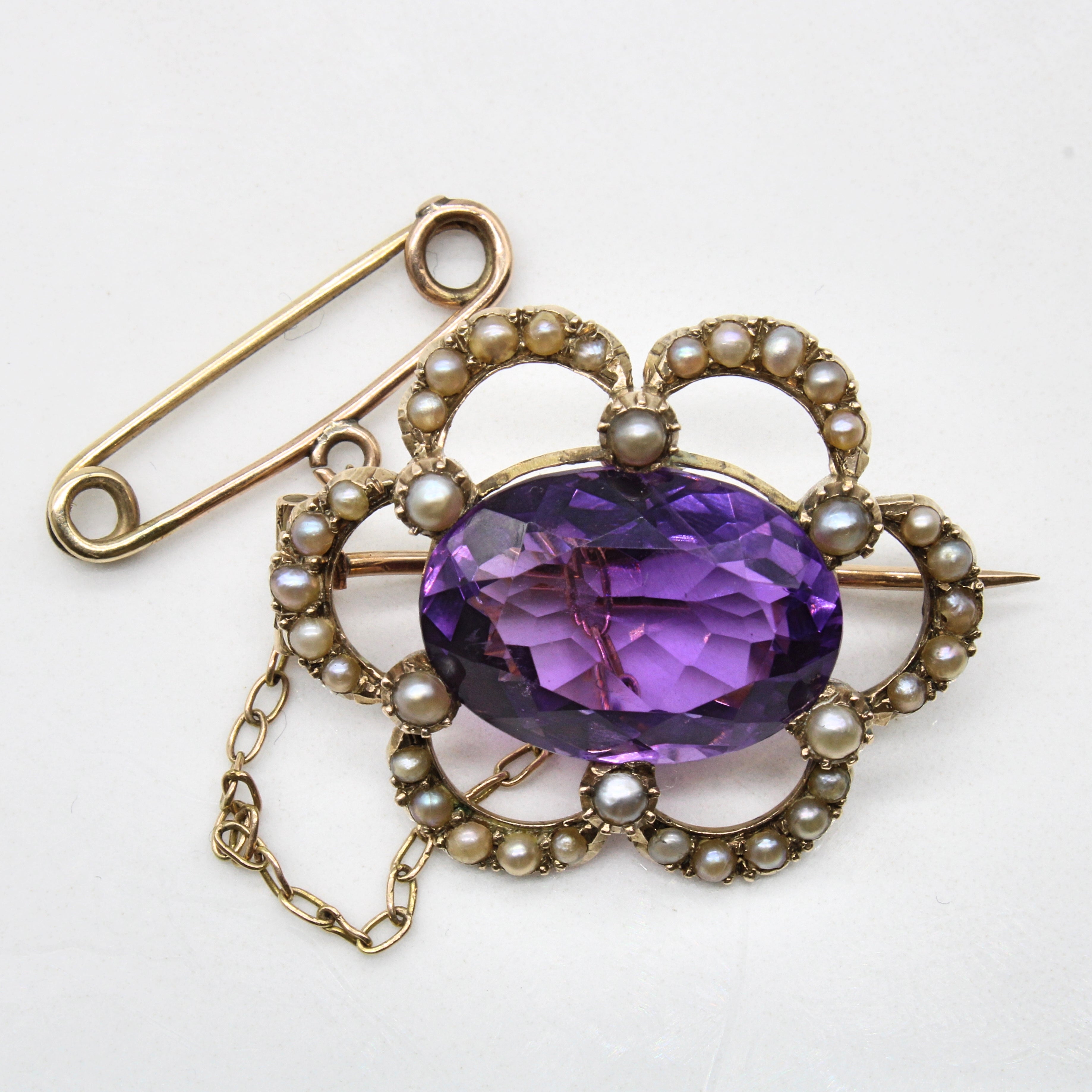 Edwardian Amethyst & Pearl Cloak Clasp | 7.85ct |