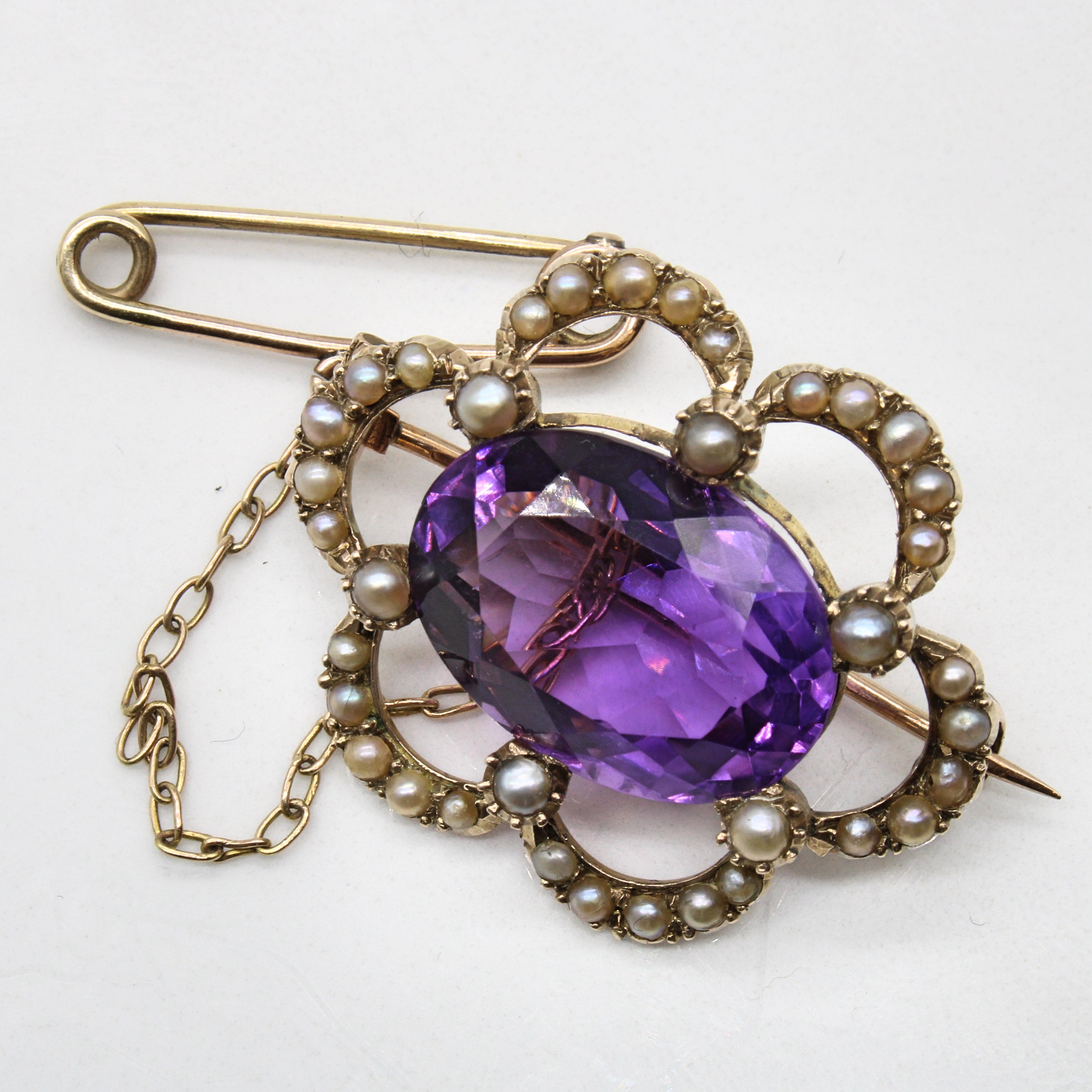 Edwardian Amethyst & Pearl Cloak Clasp | 7.85ct |