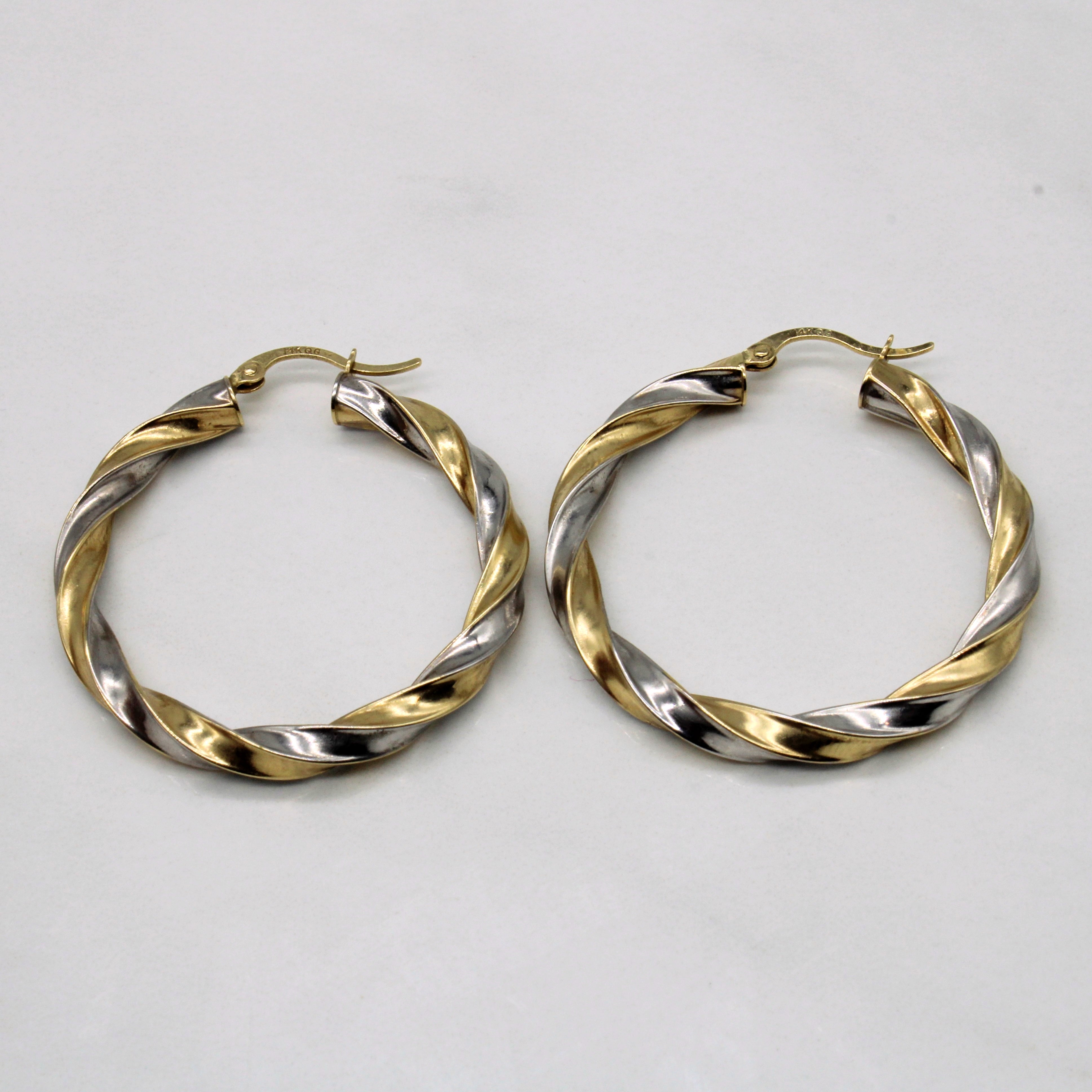 Two Tone Gold Twist Hoop Earrings |