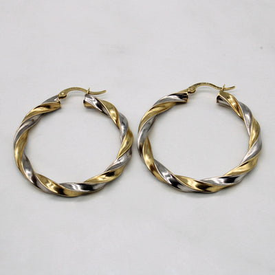 Two Tone Gold Twist Hoop Earrings |