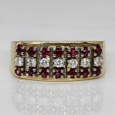 Ruby & Diamond Three Row Ring | 0.42ctw, 0.14ctw | SZ 6.75 |