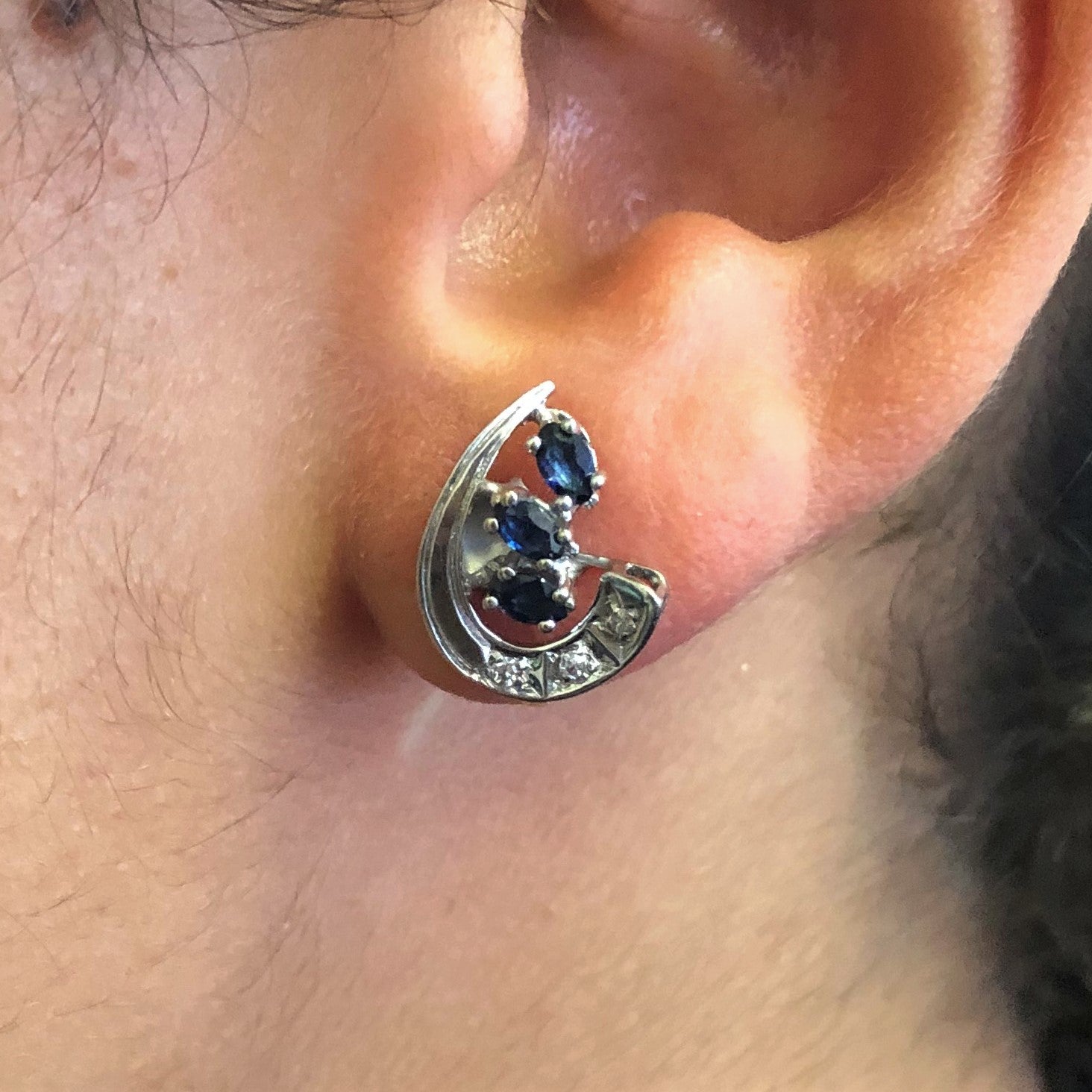 Sapphire & Diamond Thread Back Stud Earrings | 0.72ctw, 0.06ctw |