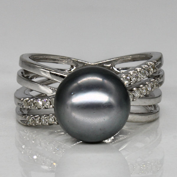 Black Pearl & Diamond Ring | 0.15ctw | SZ 7 |