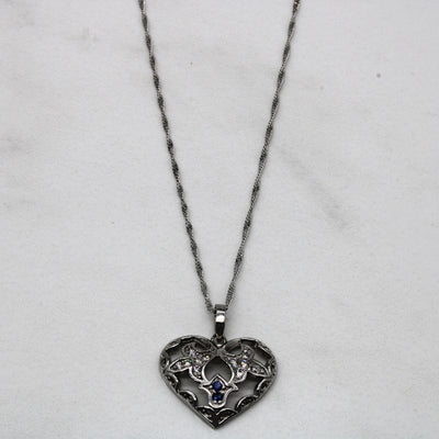 Diamond & Sapphire Heart Pendant Necklace | 0.11ctw, 0.05ctw | 18
