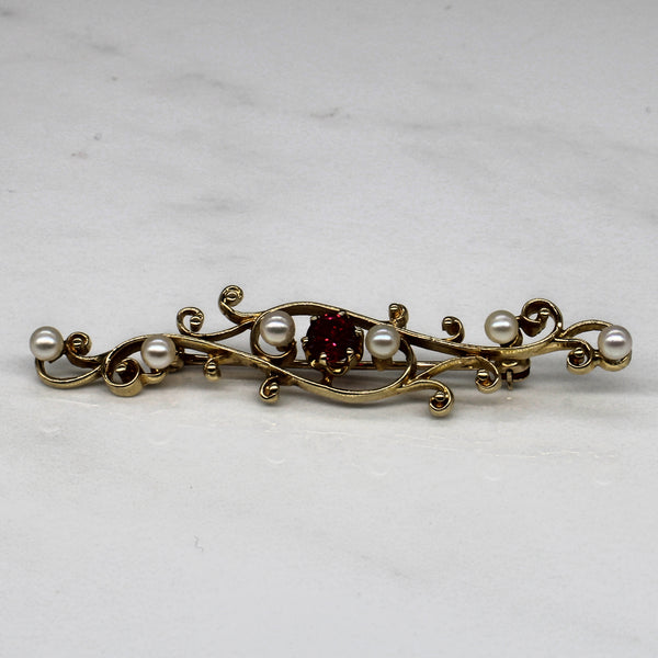 Synthetic Ruby & Pearl Brooch | 0.34ct |