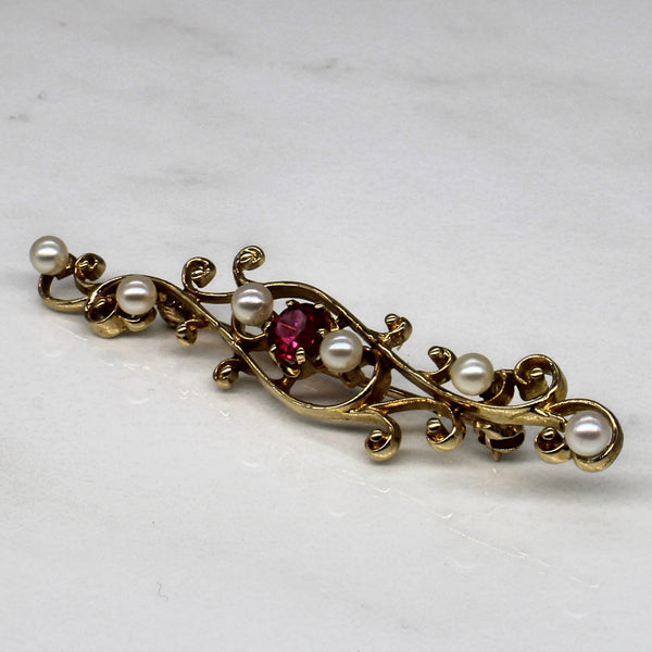 Synthetic Ruby & Pearl Brooch | 0.34ct |