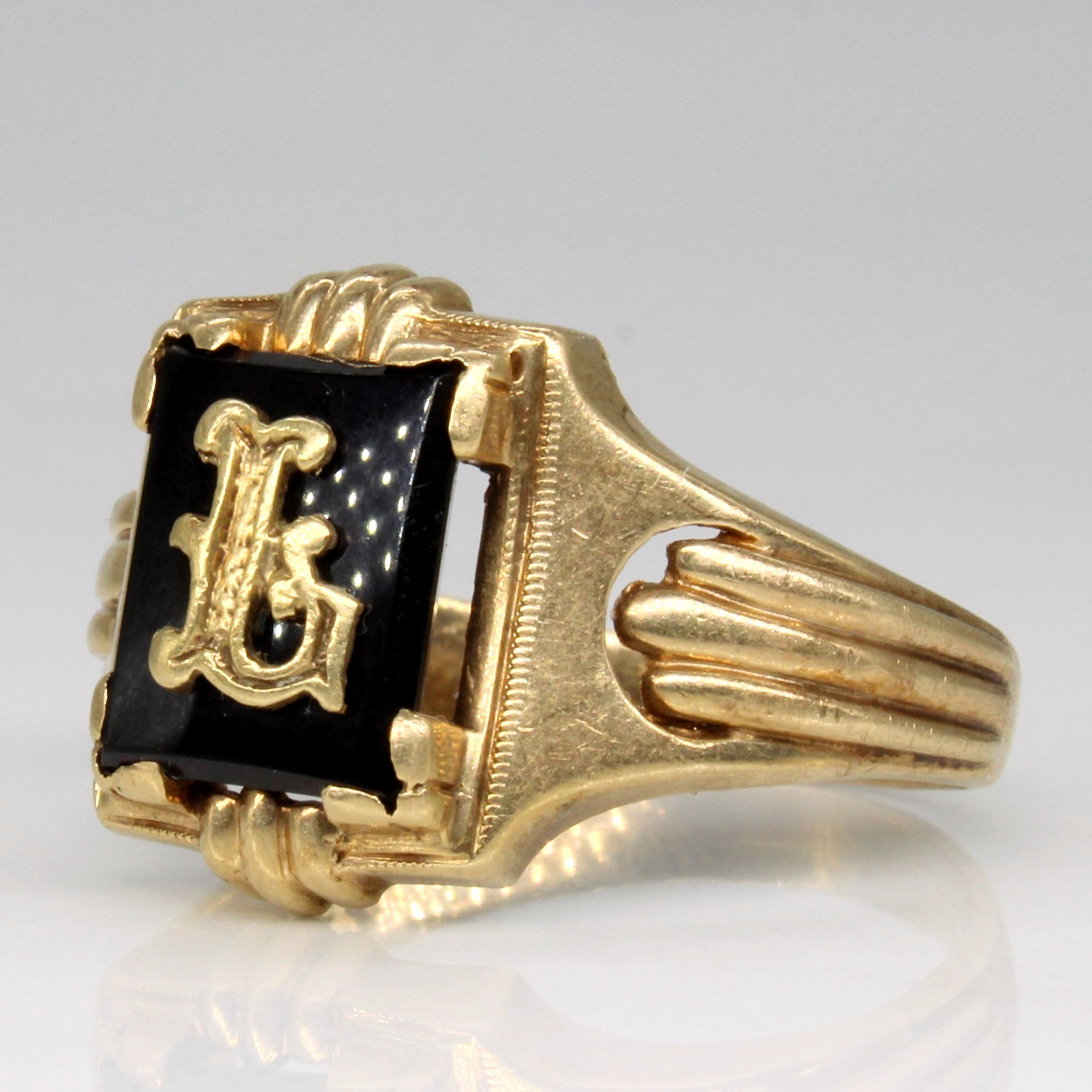 Bague initiale en onyx « L » | 1,30 ct | Taille 10 | 