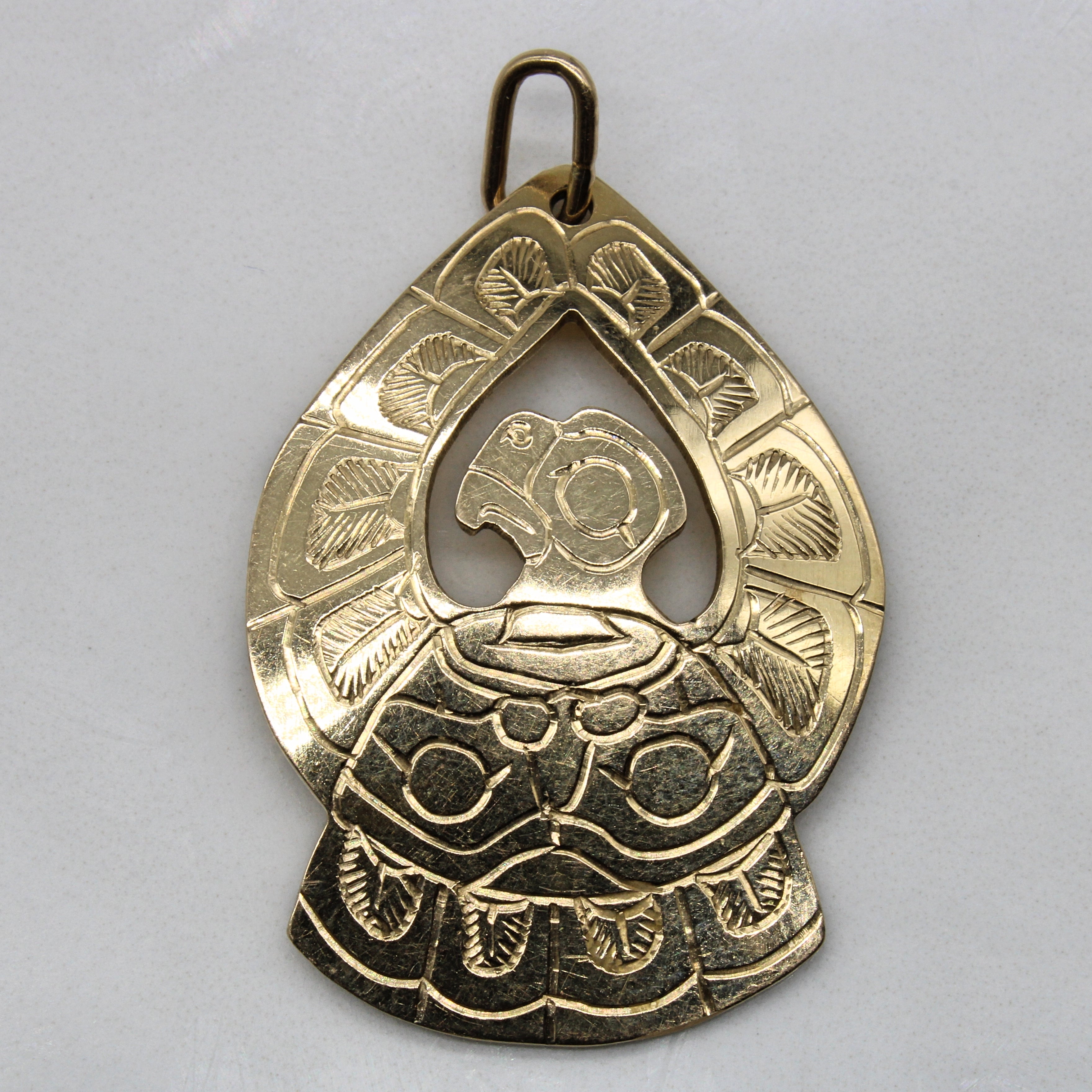 14k Yellow Gold Indigenous Eagle Art Pendant |