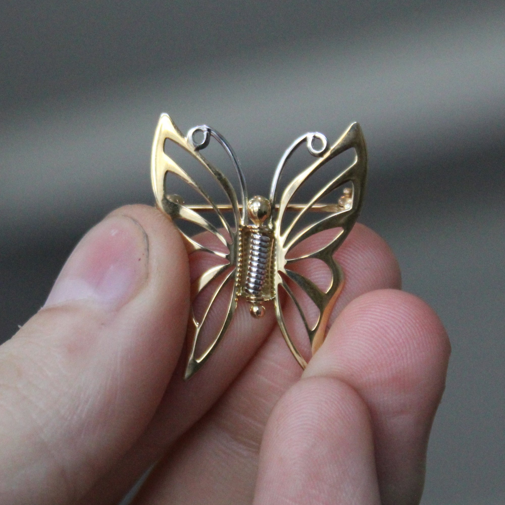 Duo Tone Gold Butterfly Brooch