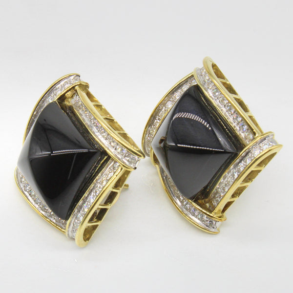 Onyx & Diamond Cocktail Earrings | 50.00ctw, 1.20ctw |