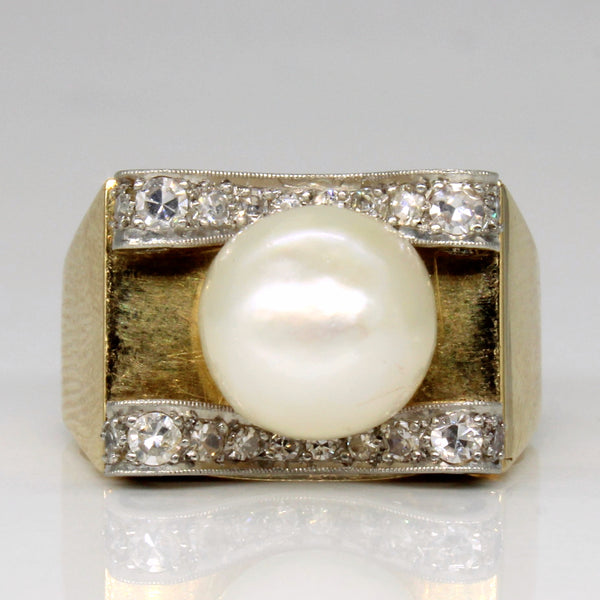 Milgrain Detailed Pearl & Diamond Ring | 0.20ctw | SZ 9.5 |