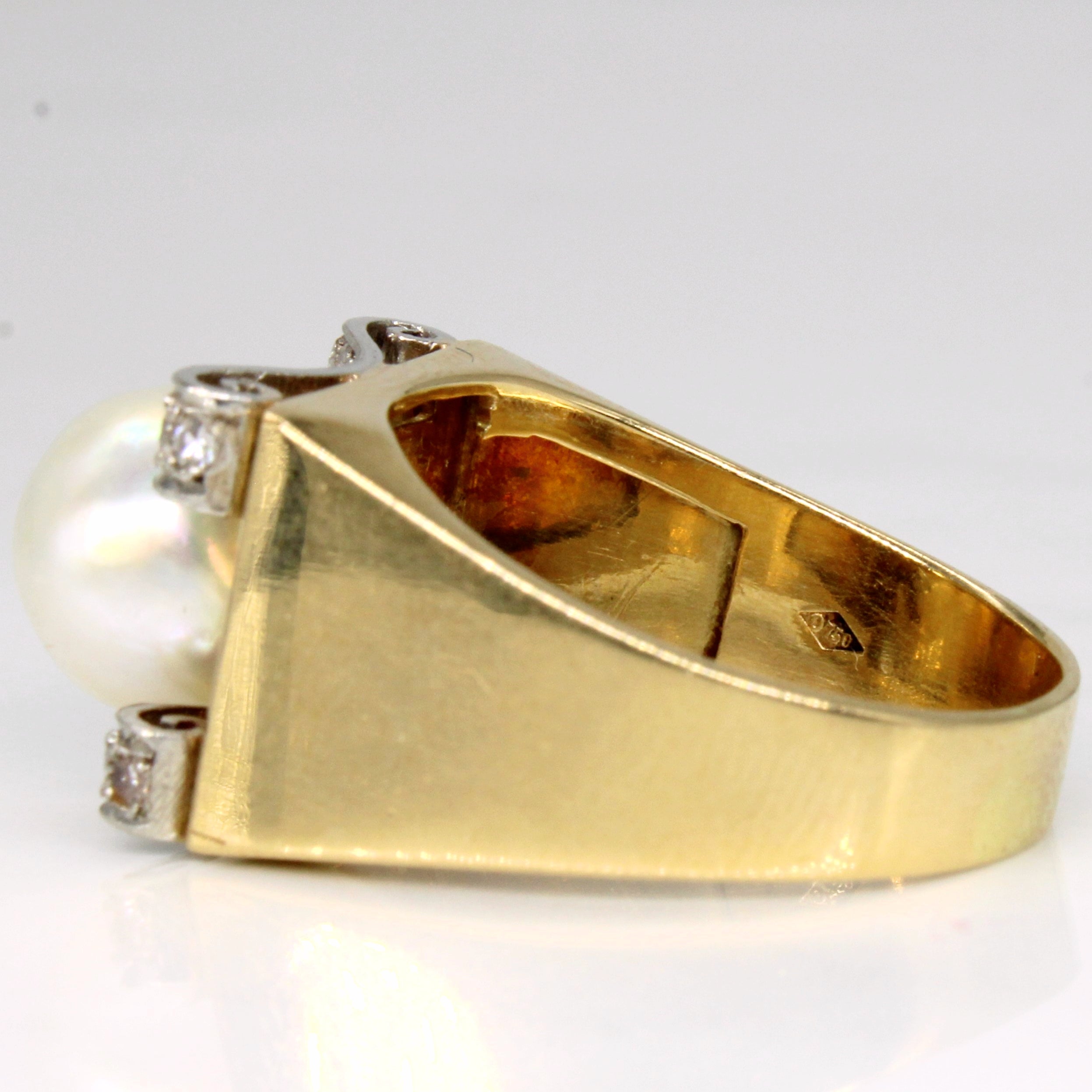 Milgrain Detailed Pearl & Diamond Ring | 0.20ctw | SZ 9.5 |