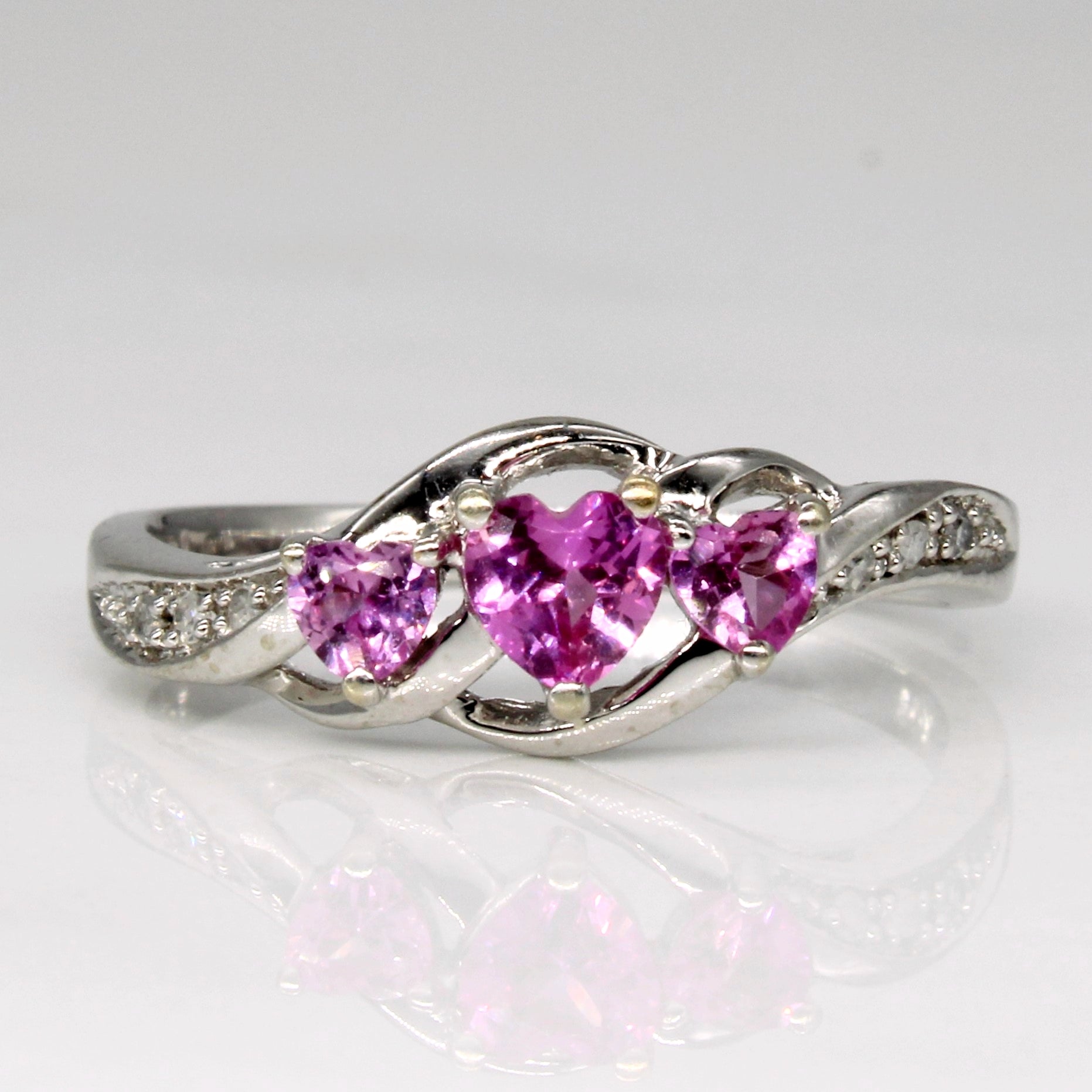 Synthetic Pink Sapphire & Diamond Heart Ring | 0.38ctw, 0.02ctw | SZ 7 |