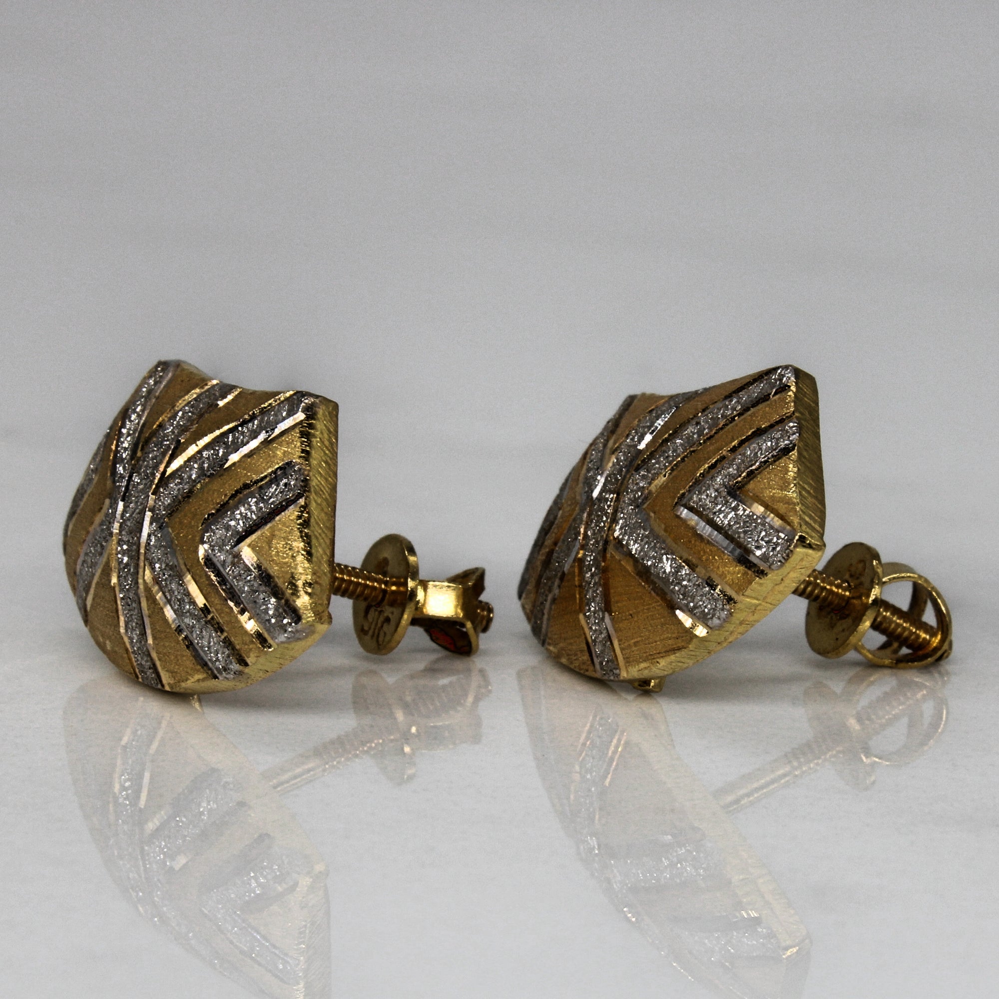 Two Tone Gold Brushed Shield Earrings |