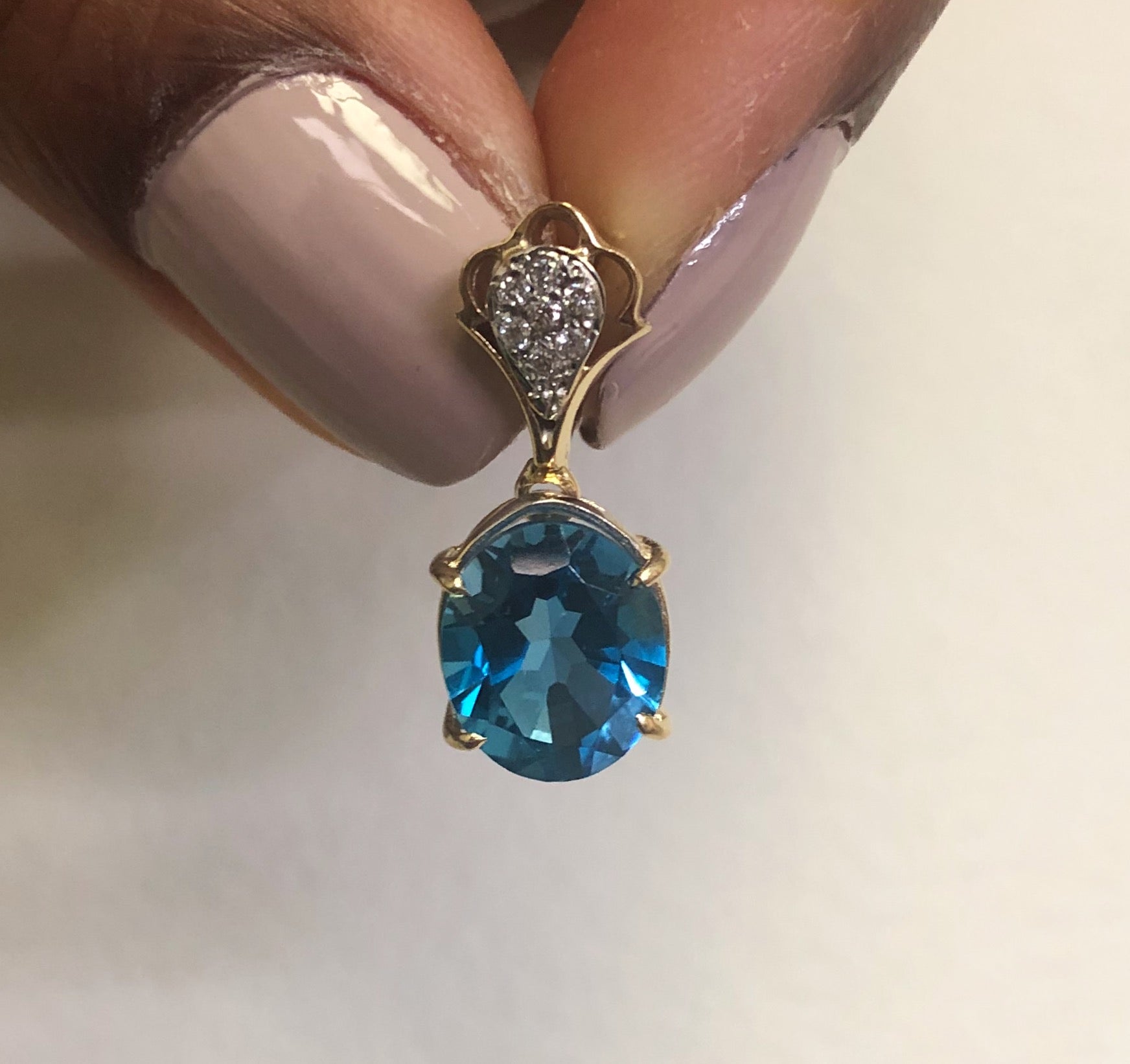Blue Topaz & Diamond Drop Pendant | 4.00ct, 0.07ctw |