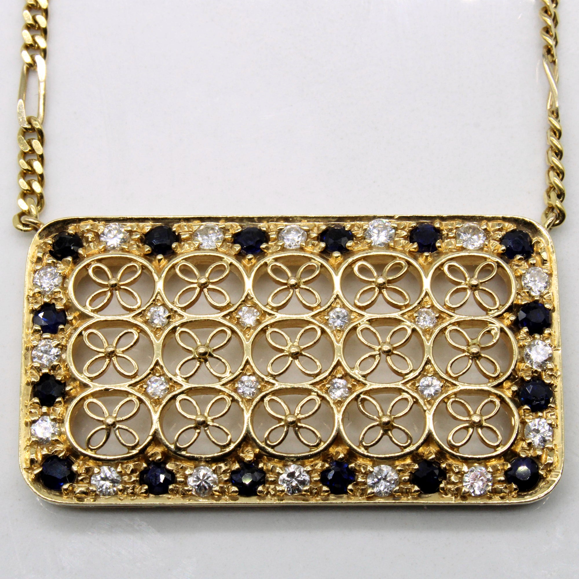 Sapphire & Diamond Lattice Plate Necklace | 1.10ctw, 0.56ctw | 15