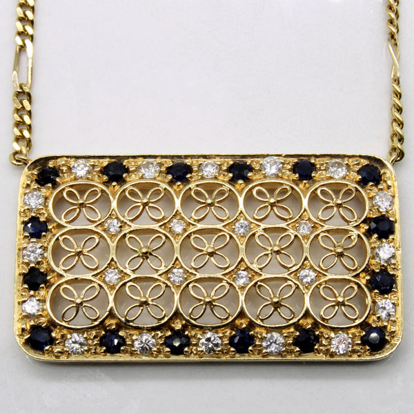 Sapphire & Diamond Lattice Plate Necklace | 1.10ctw, 0.56ctw | 15