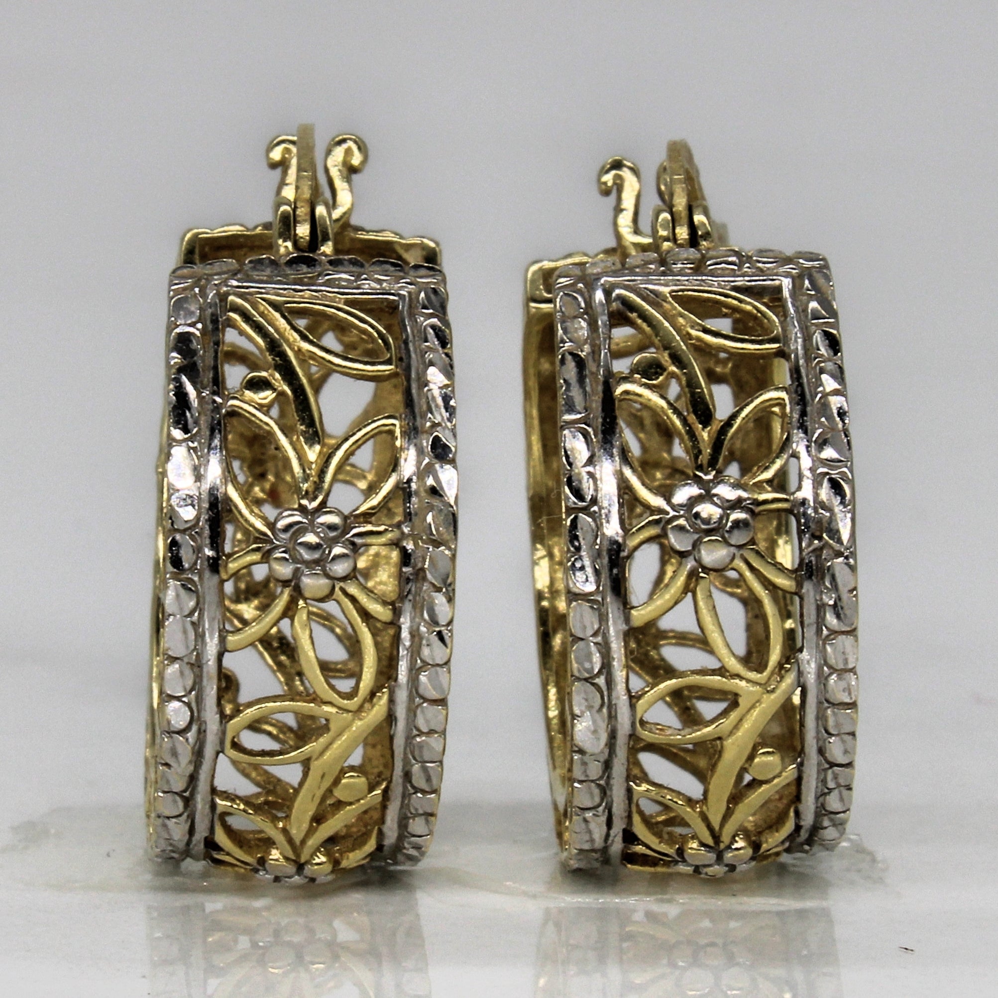 14k Two Tone Lattice Hoop Earrings |