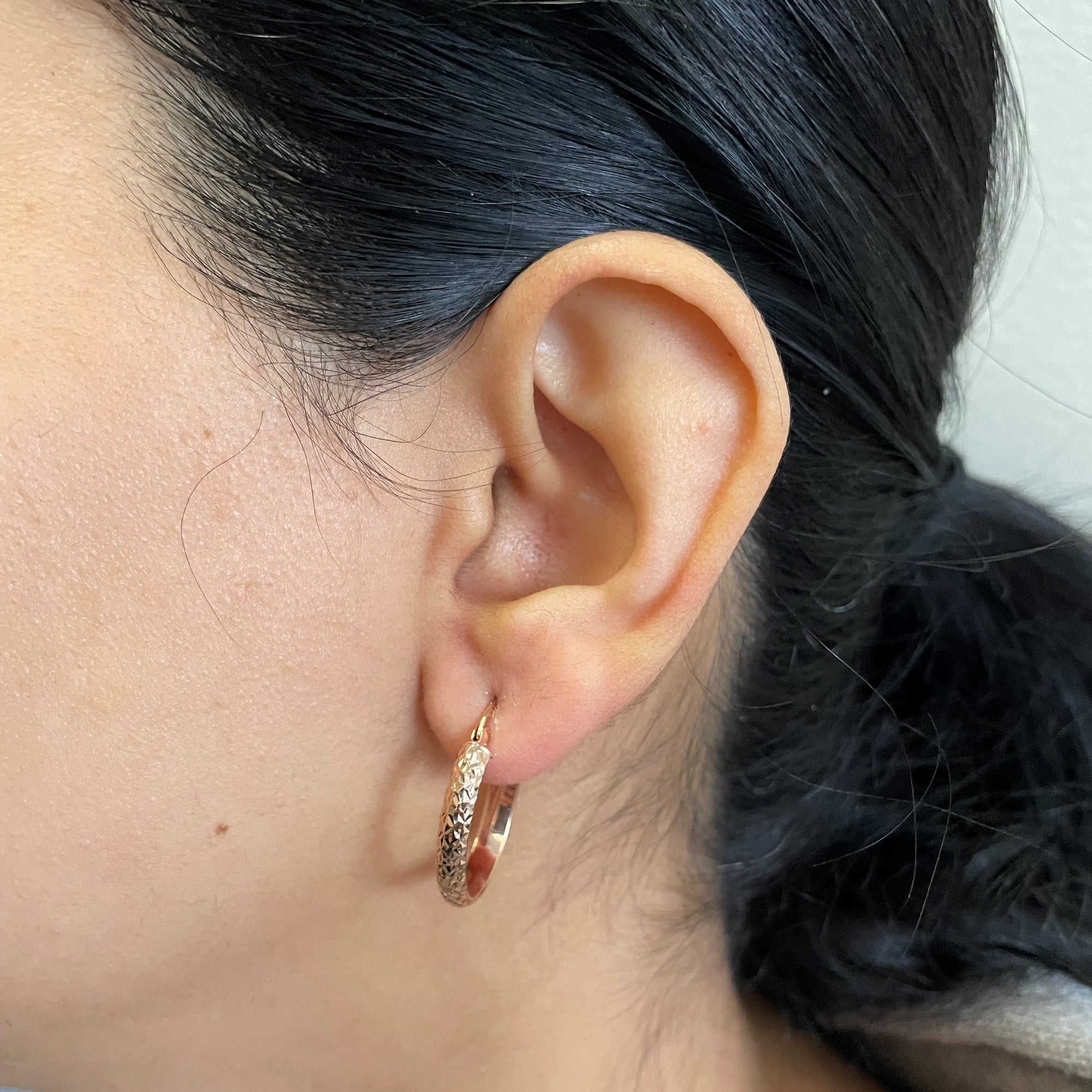 Rose Gold Textured Hoop Earrings |