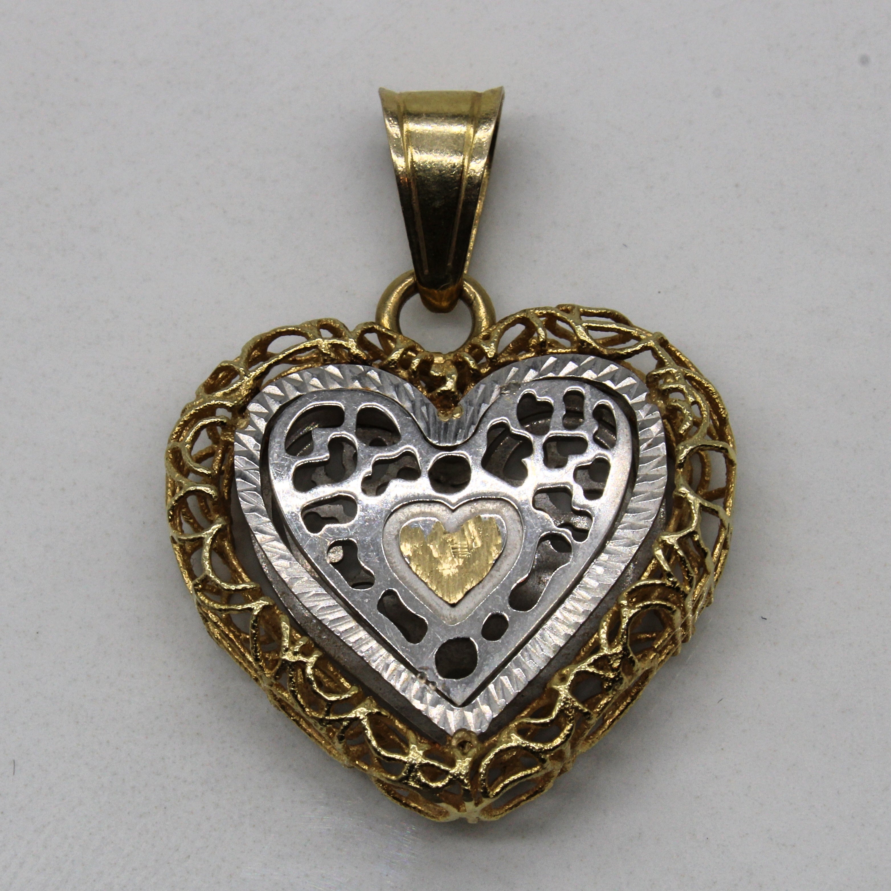 14k Two Tone Gold Heart Pendant |
