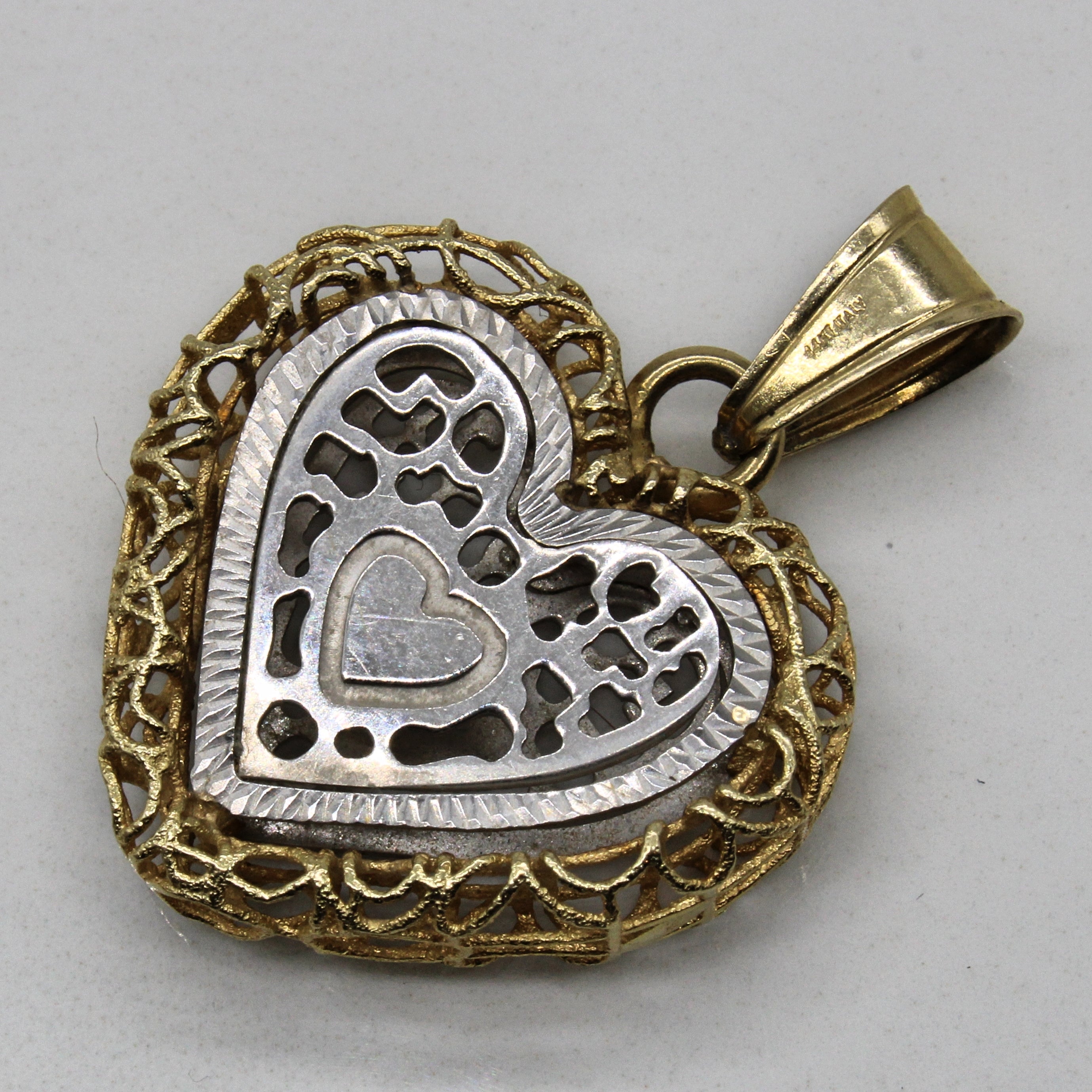 14k Two Tone Gold Heart Pendant |