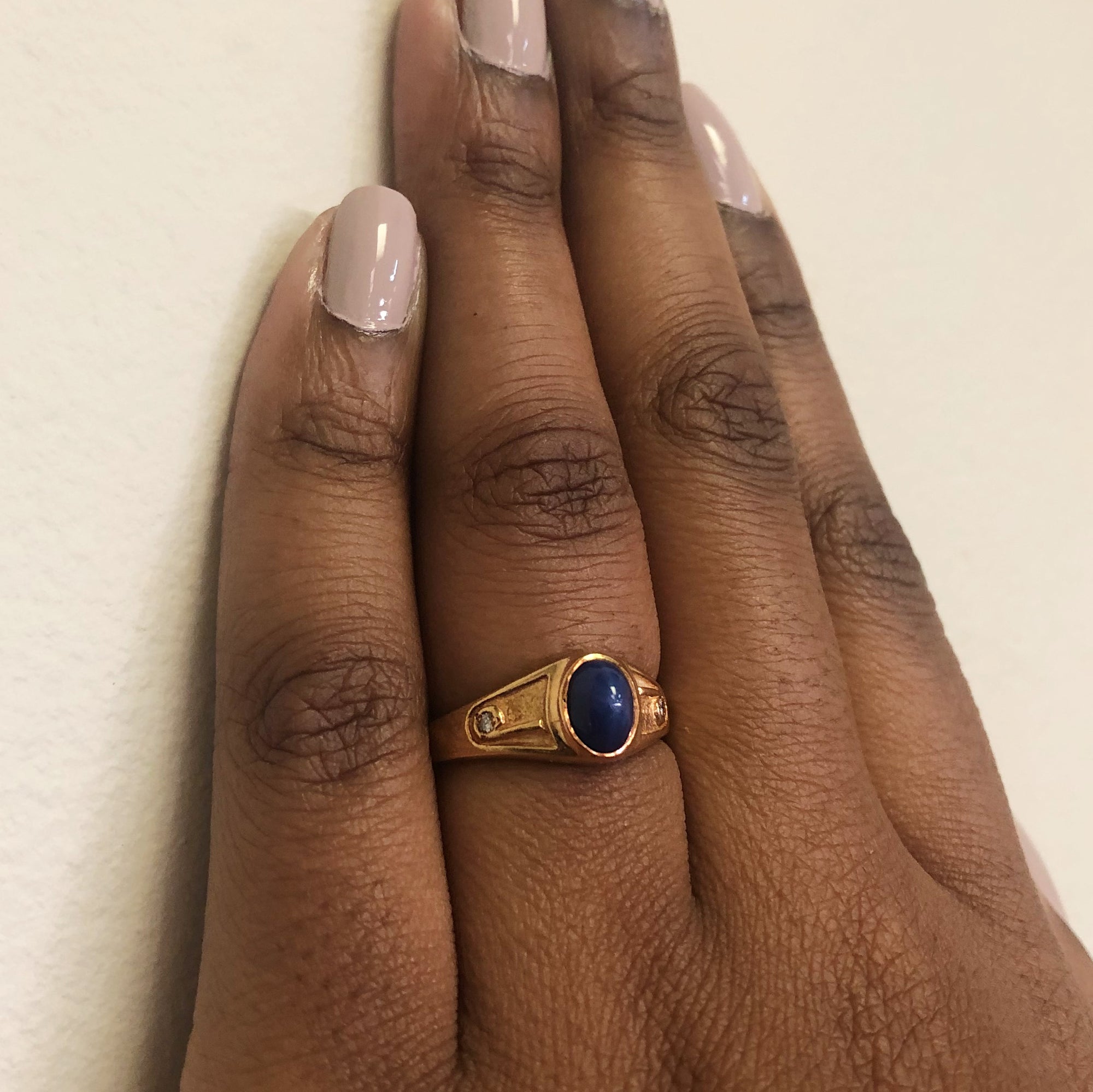 Bezel Set Synthetic Star Sapphire & Diamond Ring | 1.35ct, 0.04ctw | SZ 7.75 |