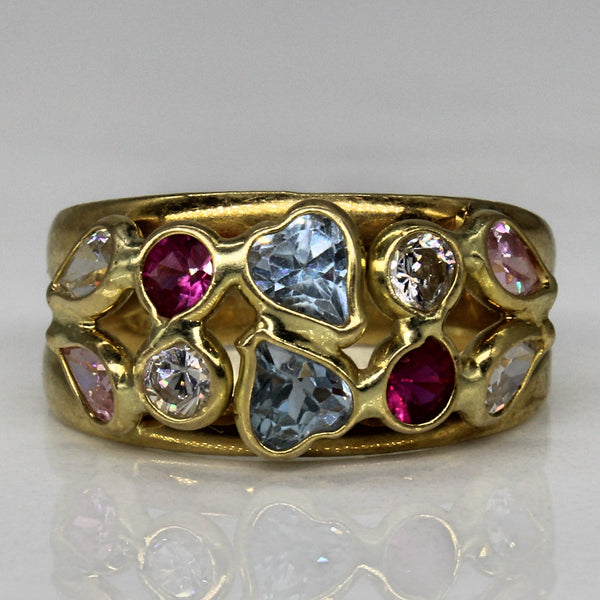 Synthetic Spinel & Synthetic Ruby Ornate Ring | 0.96ctw, 0.20ctw | SZ 6.5 |