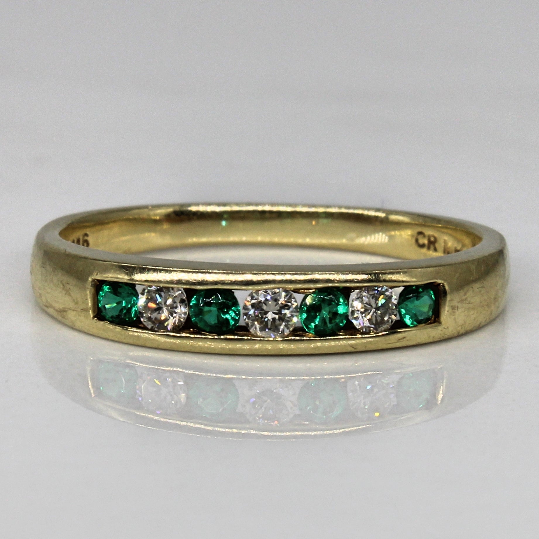 'Michael Hill' Diamond & Synthetic Emerald Chanel Set Ring | 0.09ctw, 0.08ctw | SZ 7.5 |