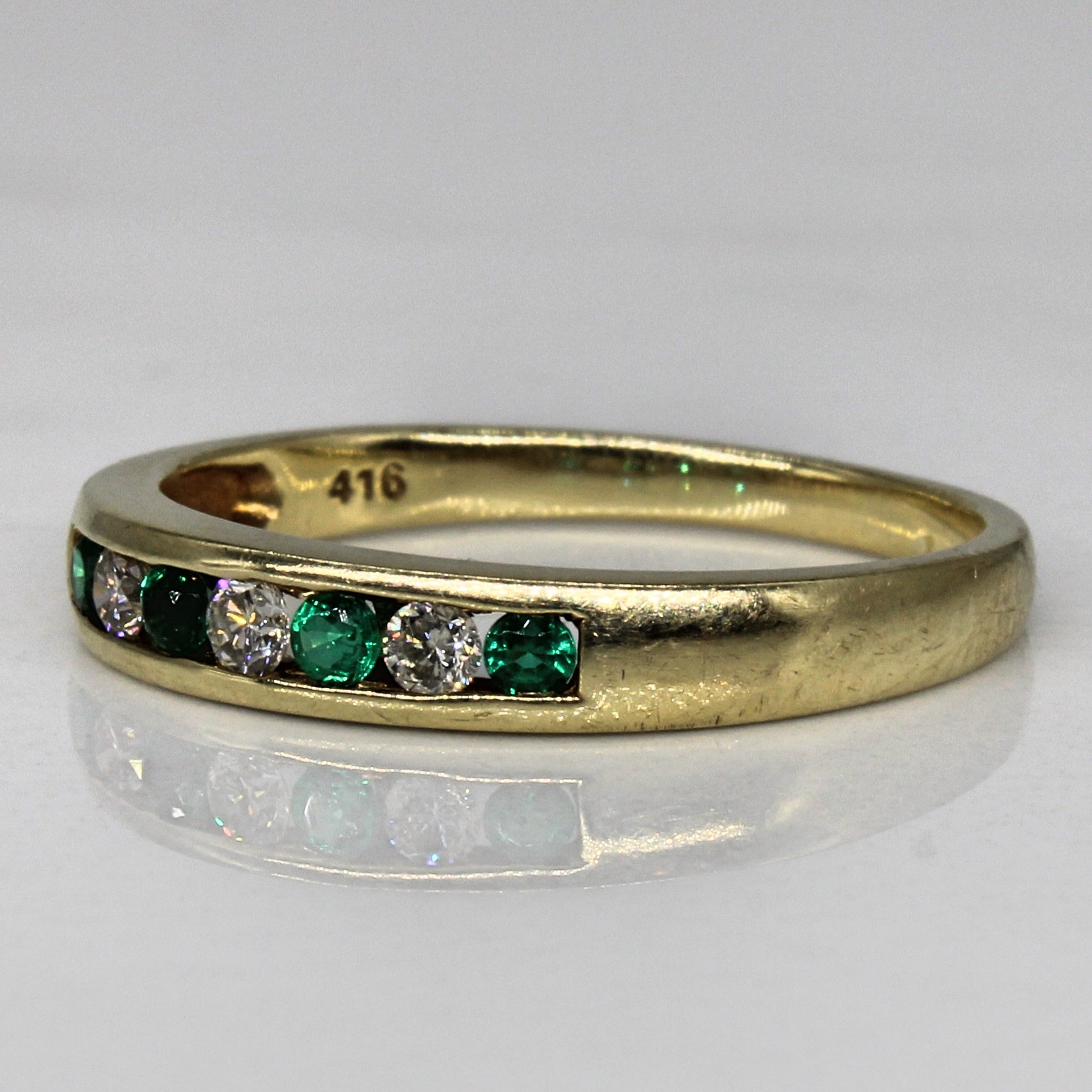 'Michael Hill' Diamond & Synthetic Emerald Chanel Set Ring | 0.09ctw, 0.08ctw | SZ 7.5 |