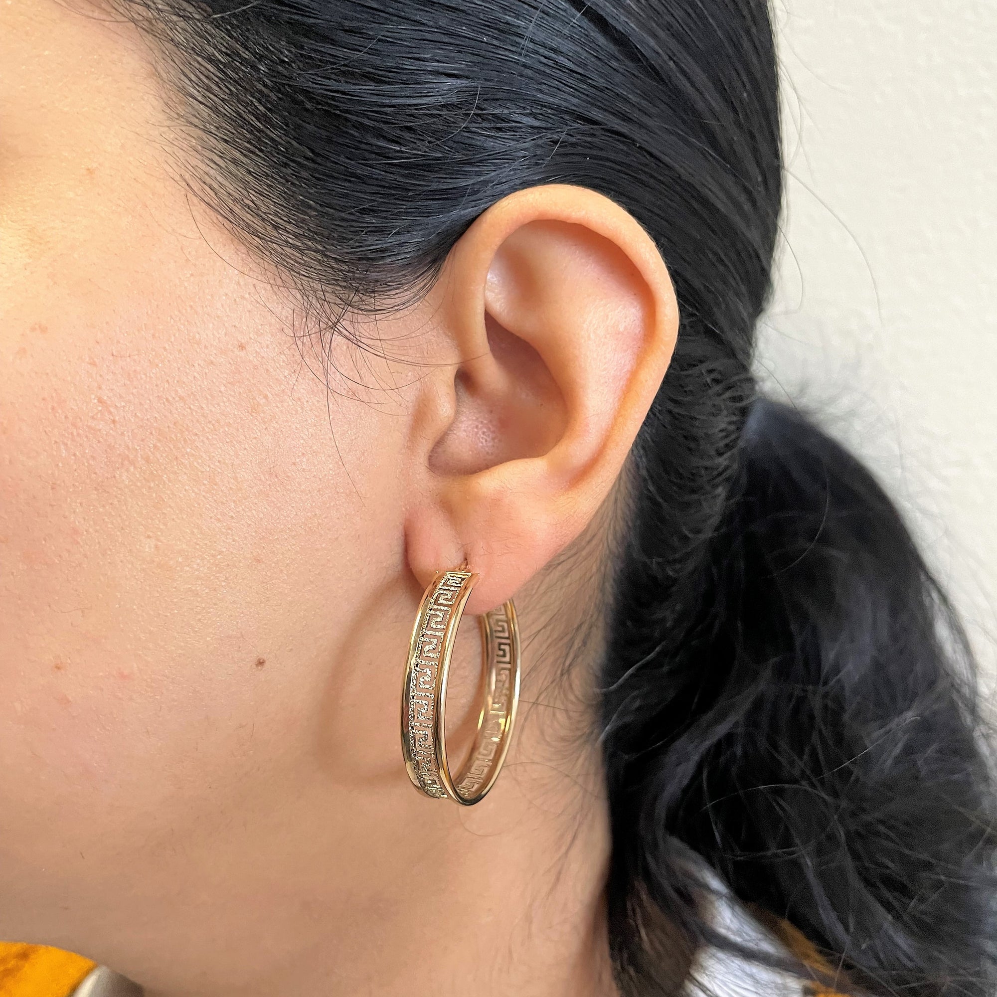 Textured Two Tone Gold Hoop Earrings