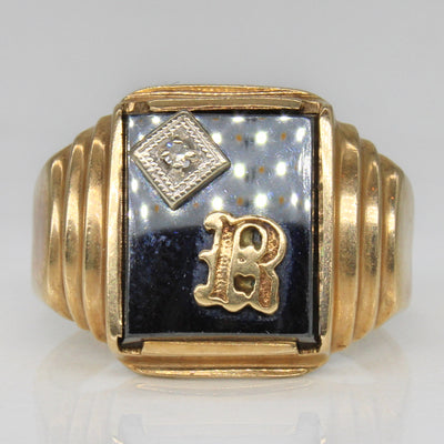 Hematite & Diamond 'R' Initial Ring | 4.00ct, 0.01ct | SZ 8 |