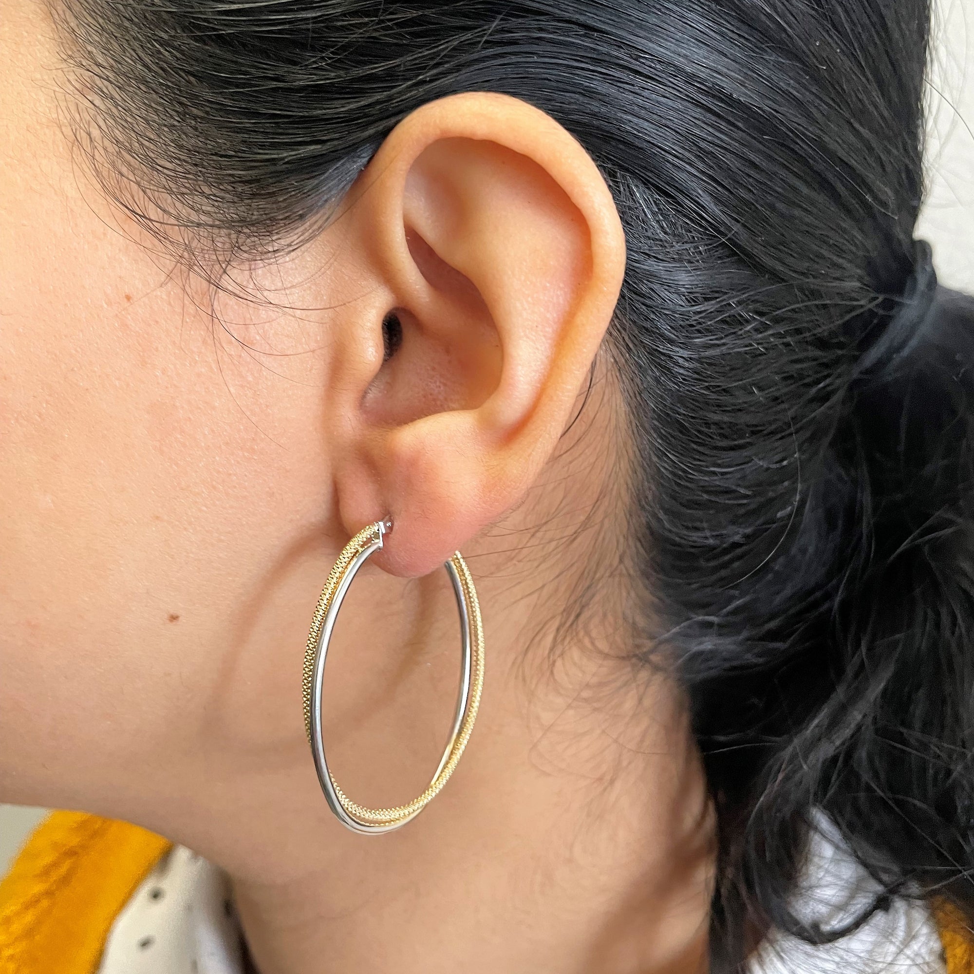 Two Tone Bypass Hoop Earrings |