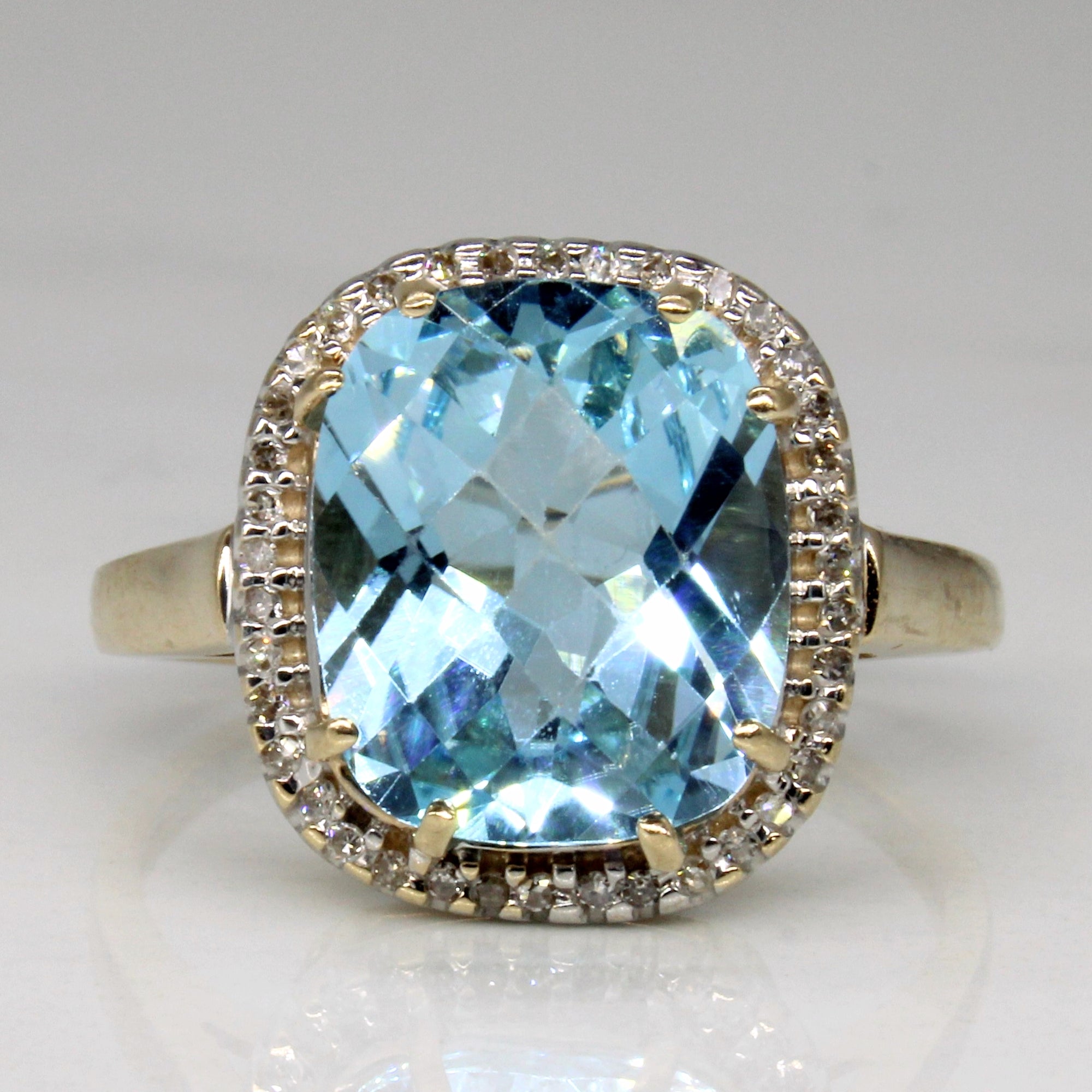 Blue Topaz & Diamond Halo Ring | 6.60ct, 0.10ctw | SZ 8.75 |