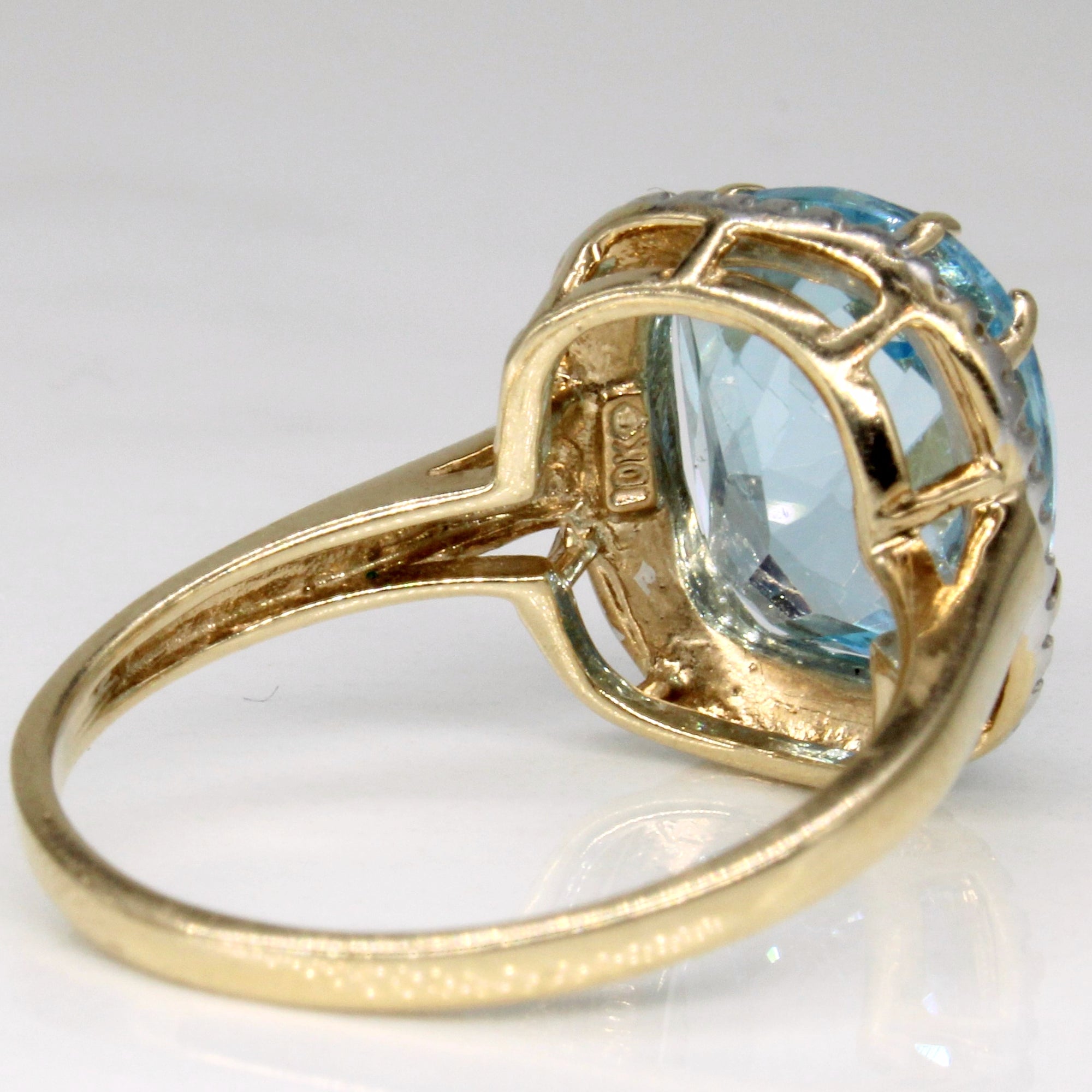 Blue Topaz & Diamond Halo Ring | 6.60ct, 0.10ctw | SZ 8.75 |